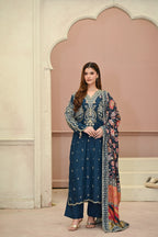 Roselle -Sapphire(Embroidered) - 3Pc
