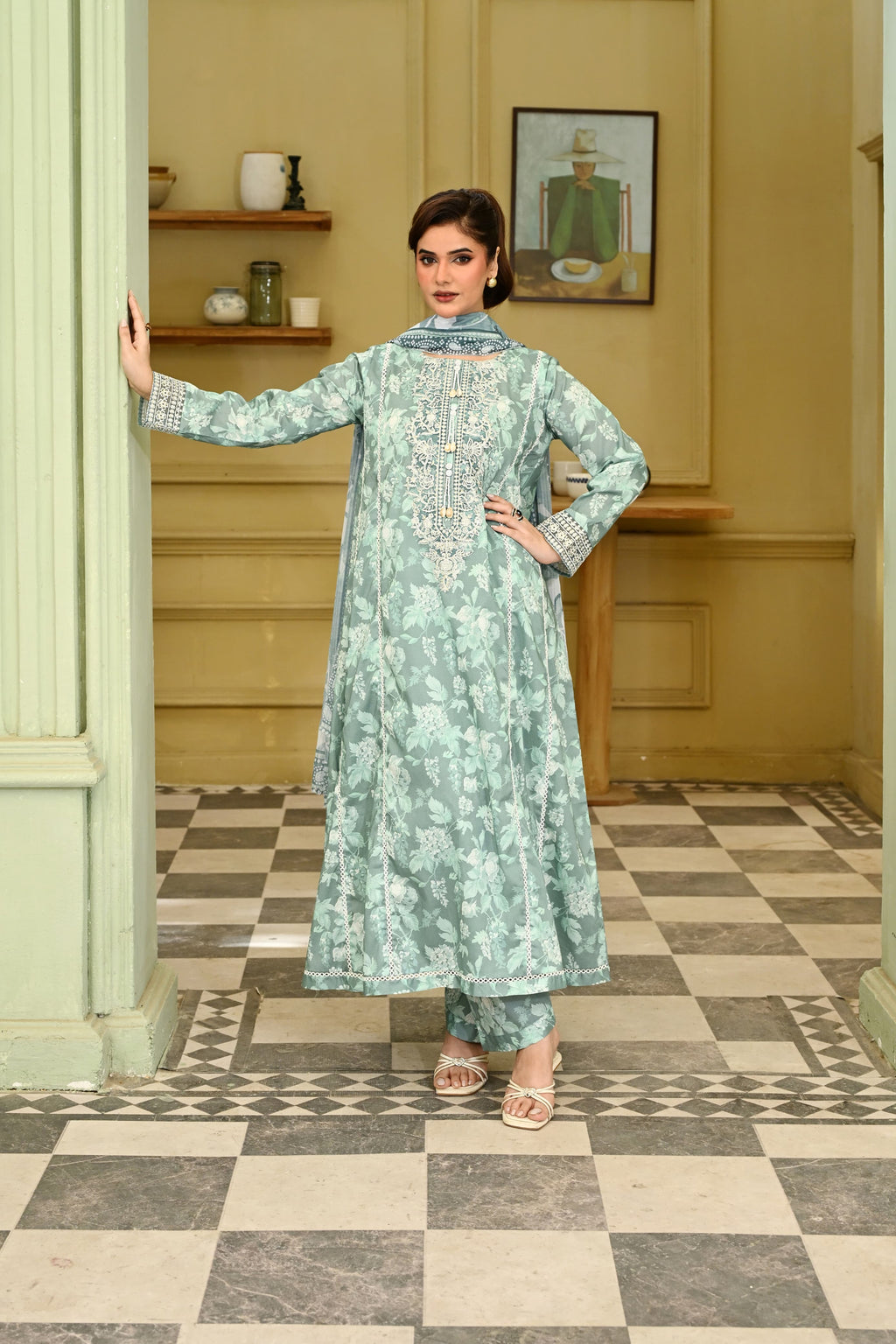Aab-e-Bahaar -Aqua Sage (Embroidered) - 3Pc