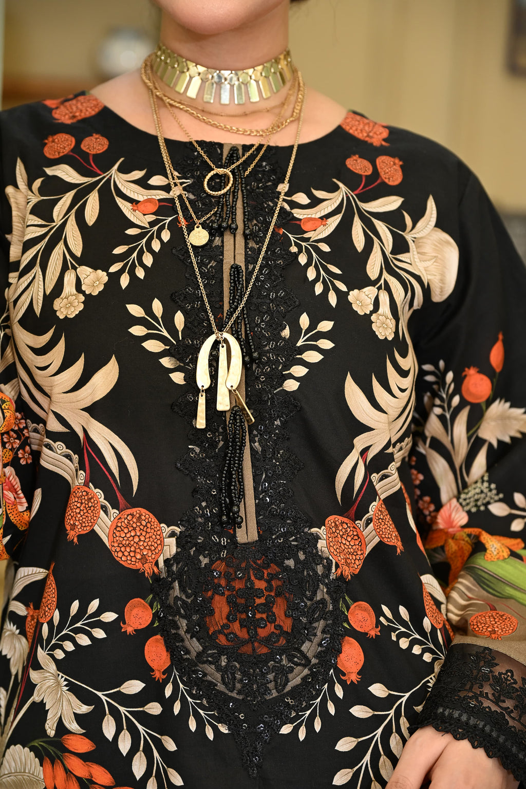 GulRukh- Black (Embroidered) - 3Pc