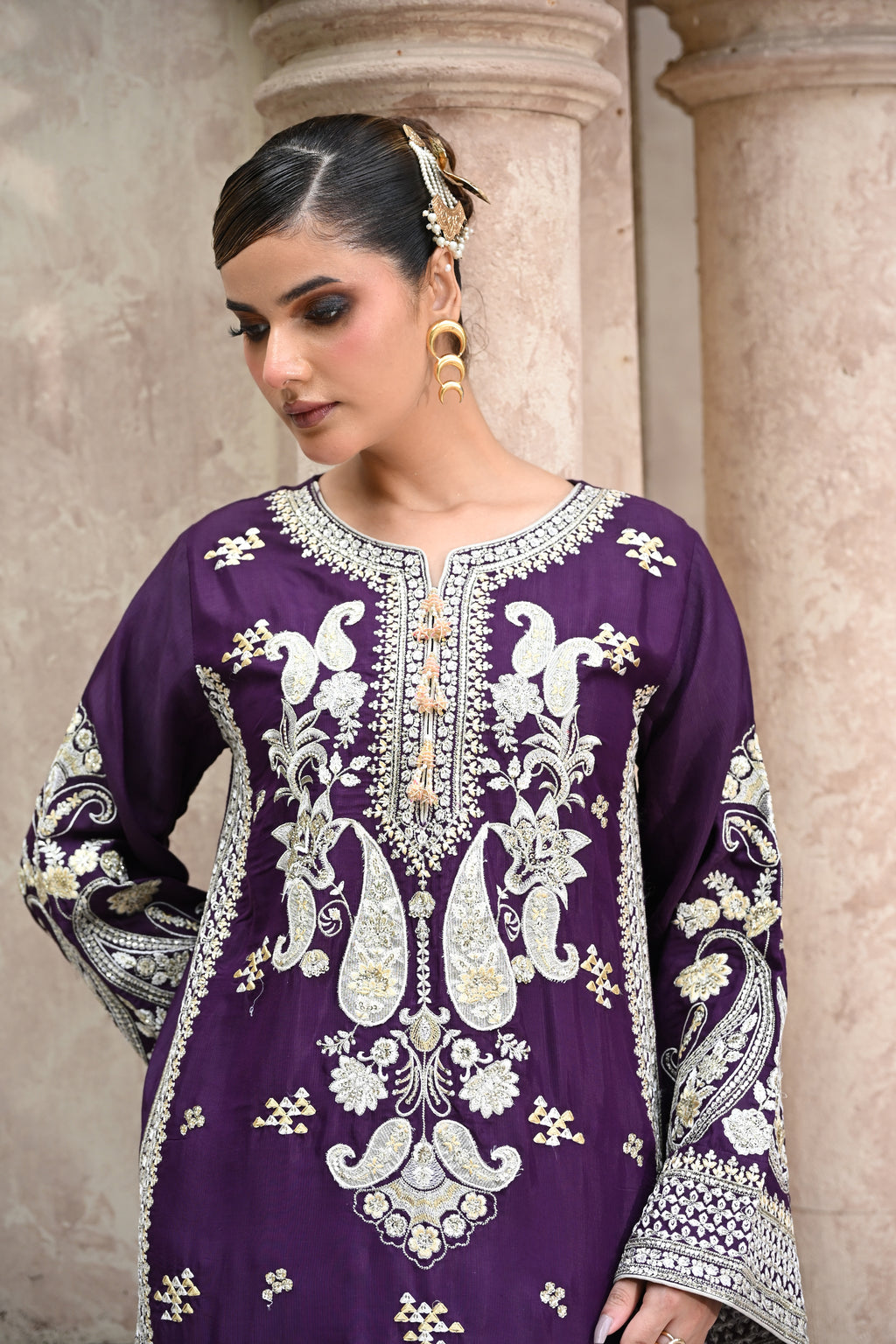 Seraphine -Plum (Embroidered) - 3Pc