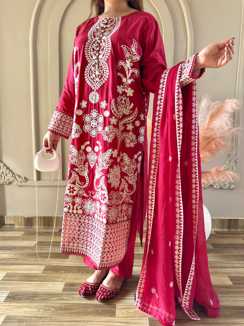 Mahnoor (Deep Red) - 3Pc
