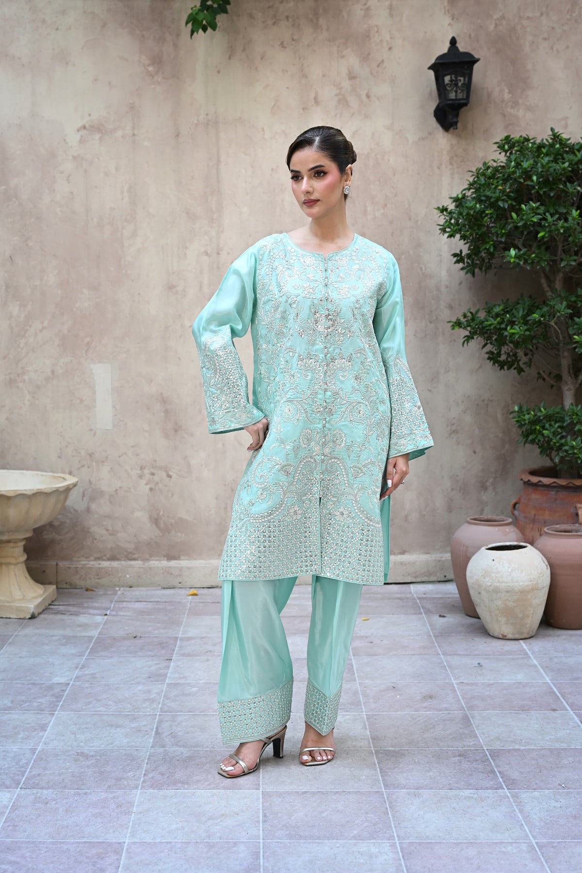 Julliete -Aqua mist(Embroidered) - 3Pc