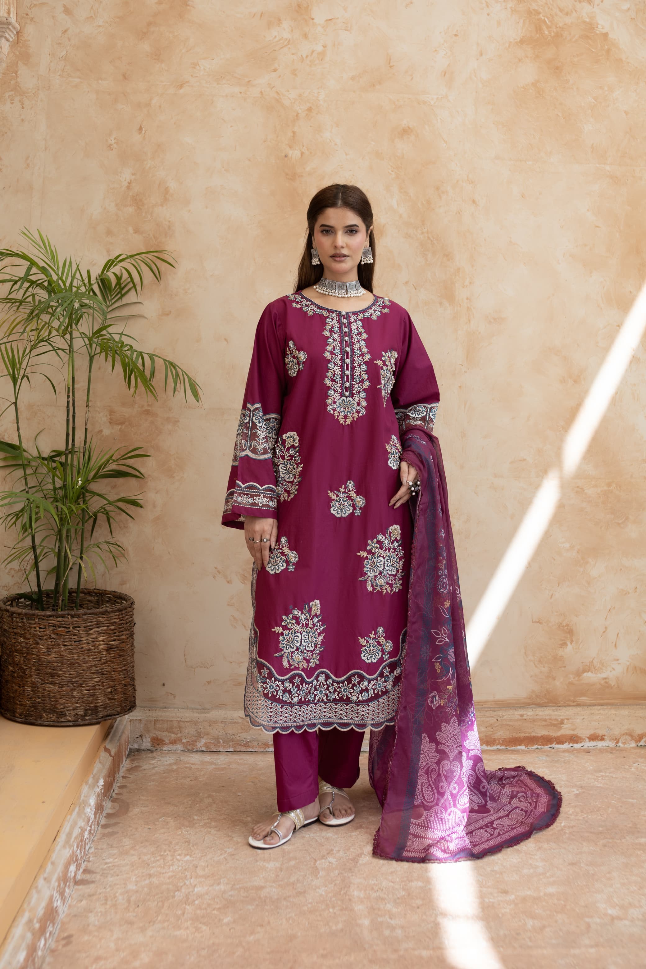 Rhea- plum Embroidered pret (3pc)