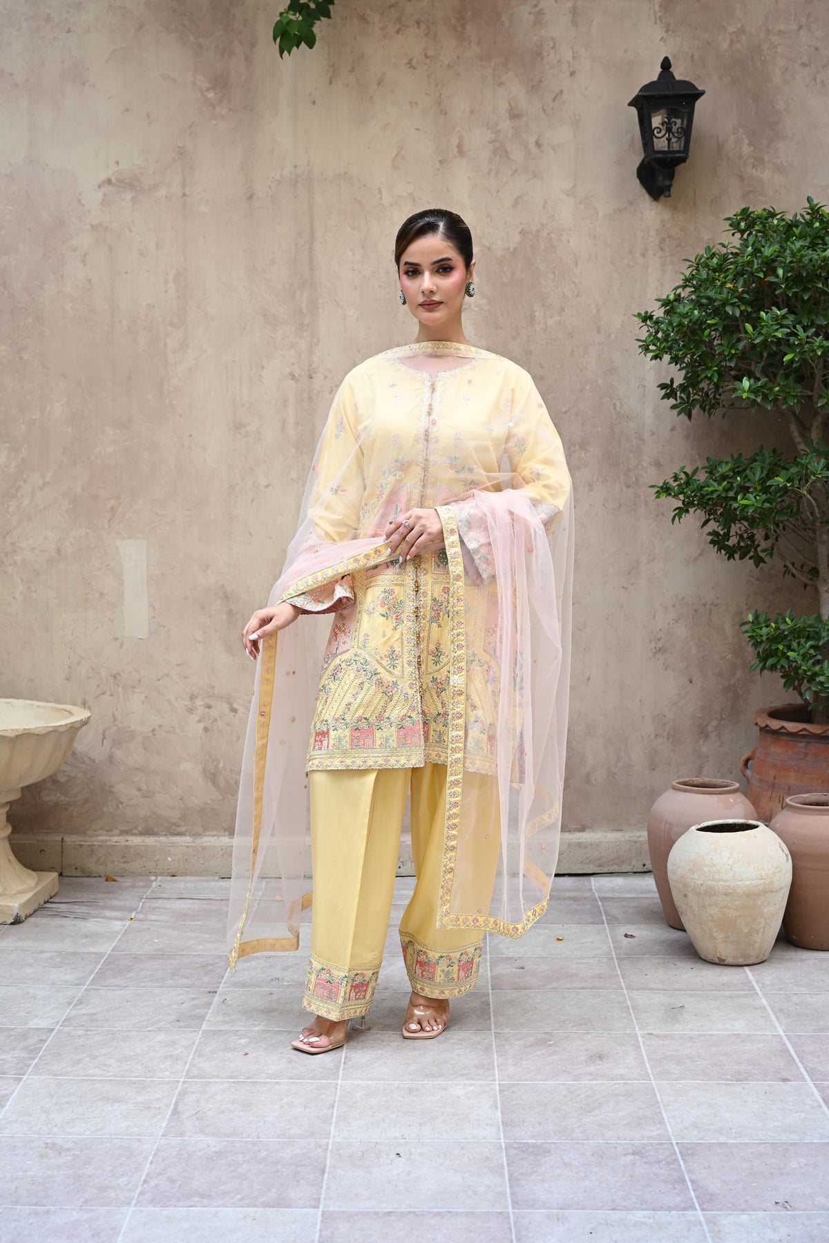 Seline -butter yellow(Embroidered) - 3Pc