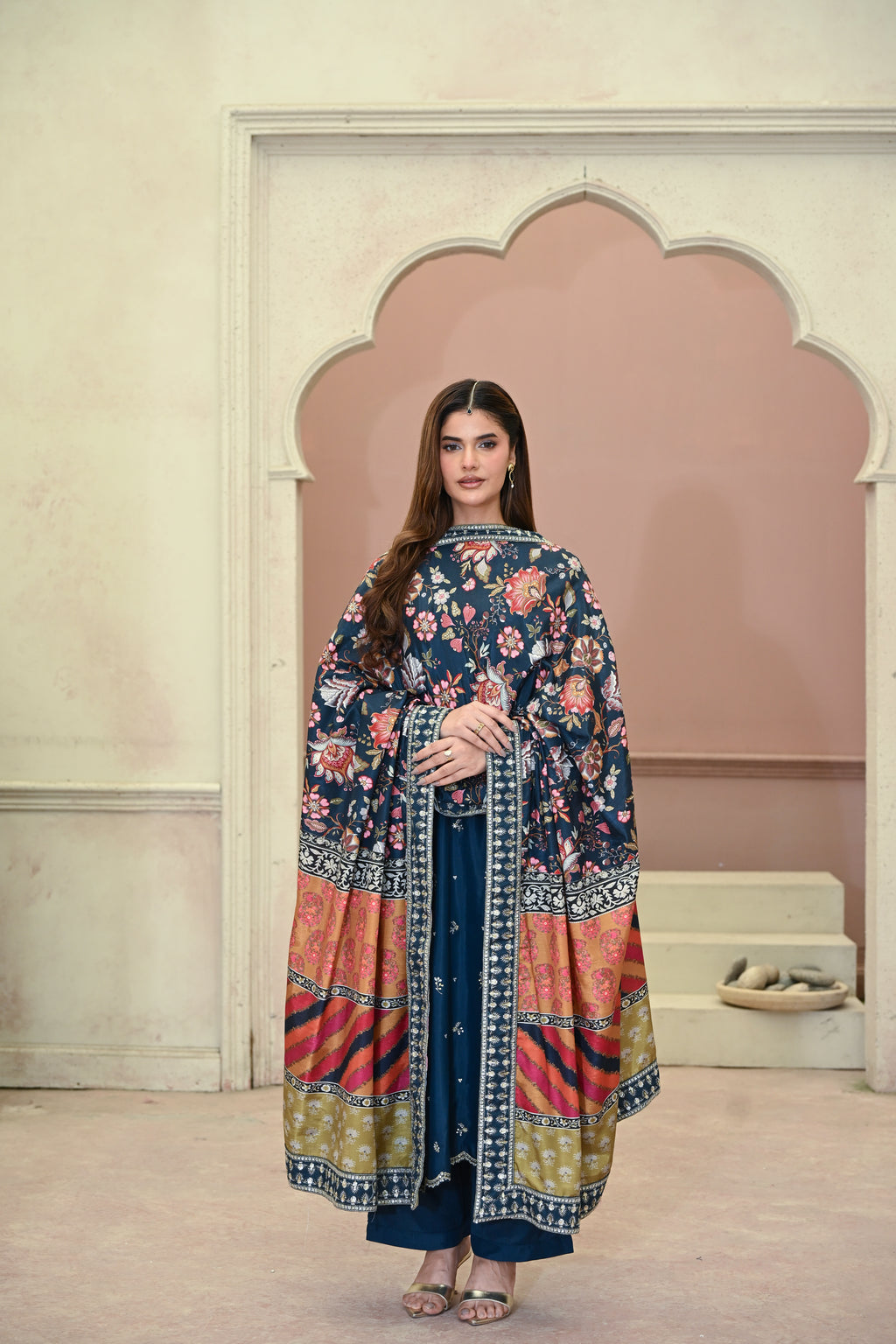 Roselle -Sapphire(Embroidered) - 3Pc