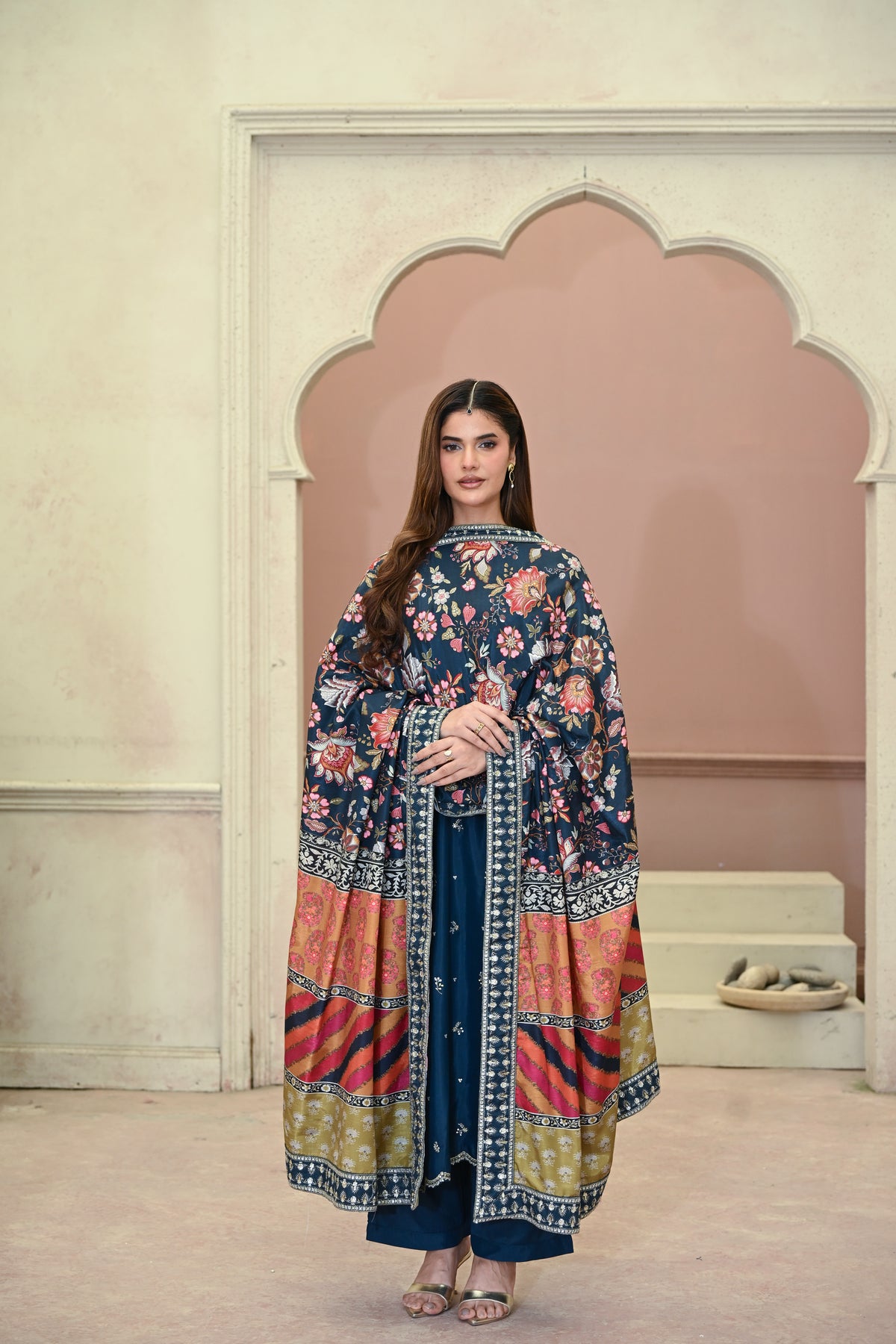 Roselle -Sapphire(Embroidered) - 3Pc