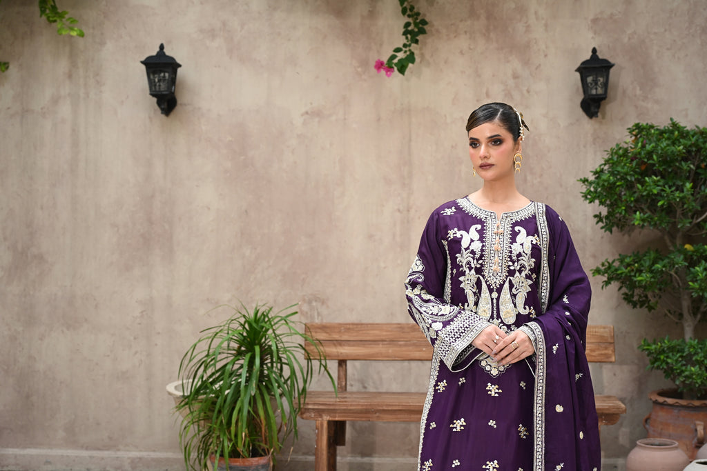 Seraphine -Plum (Embroidered) - 3Pc