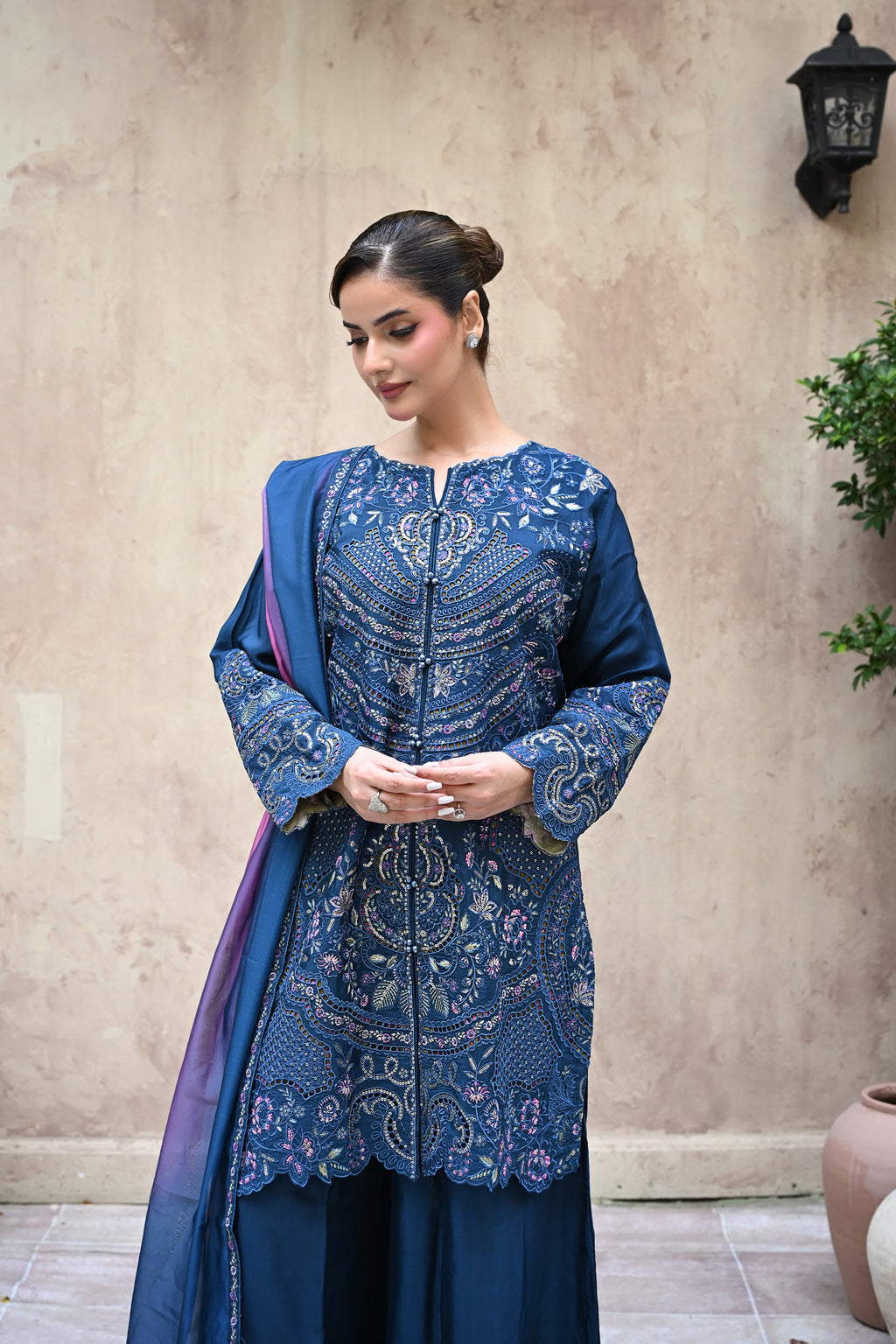 Amour -Deep teal (Embroidered) - 3Pc