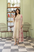 GulNoor-Ivory beige Embroidered suit (3pc)