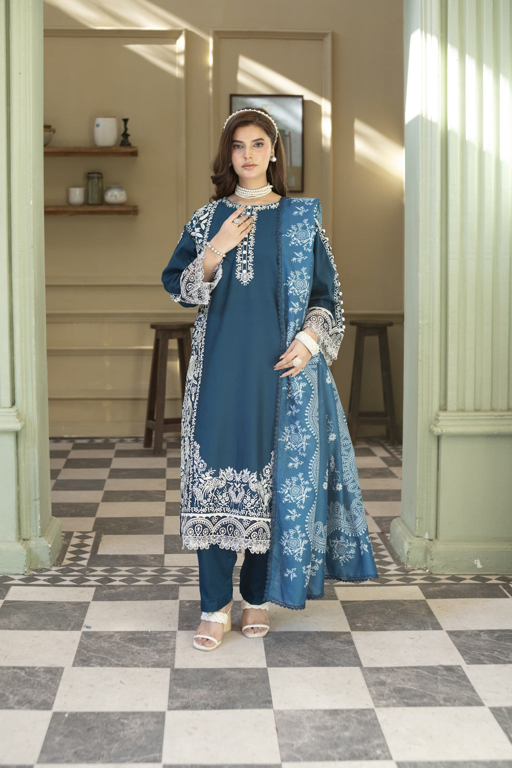 Noor-Teal Embroidered Pret (3pc)