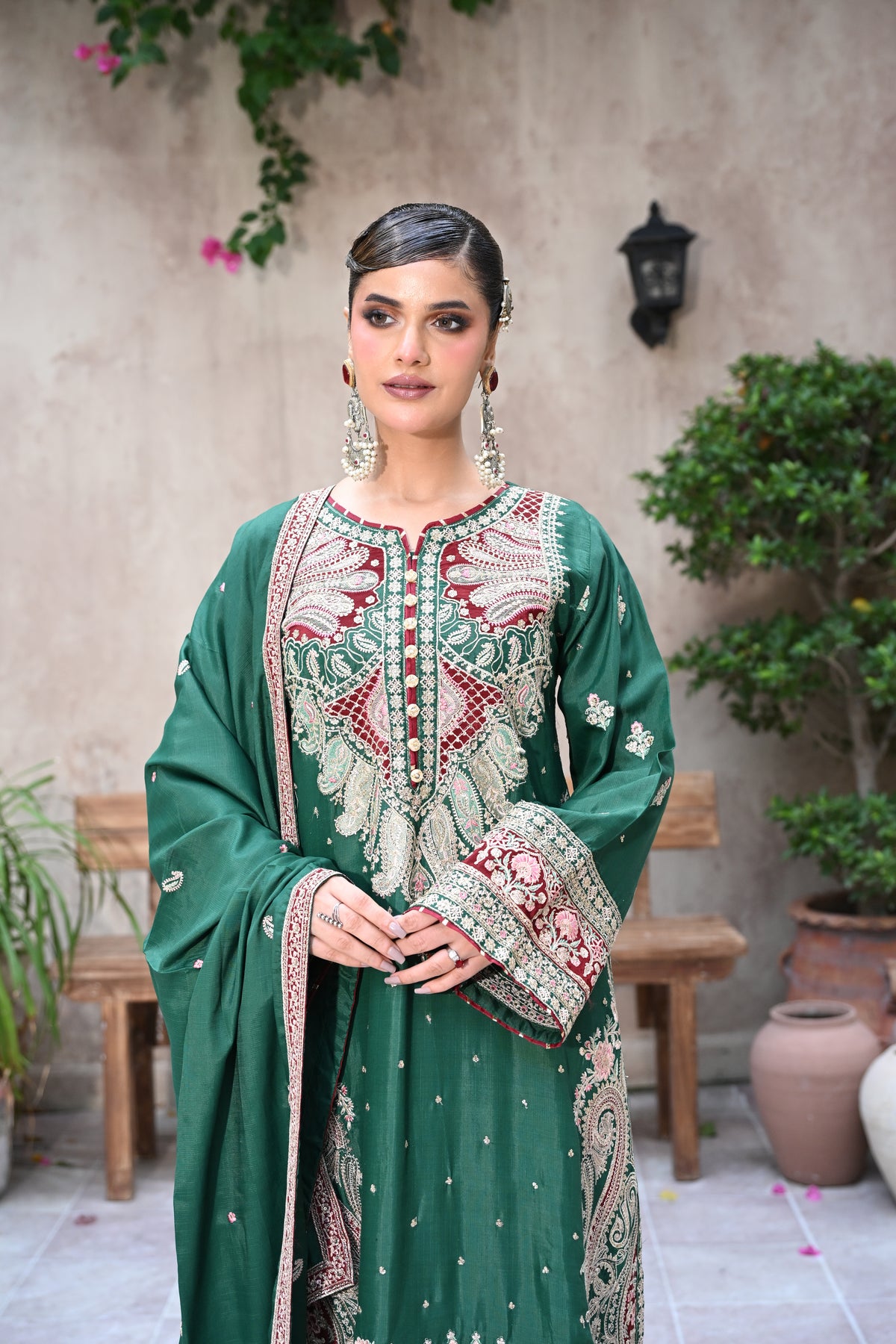 Valentina-Emerald Green (Embroidered) - 3Pc