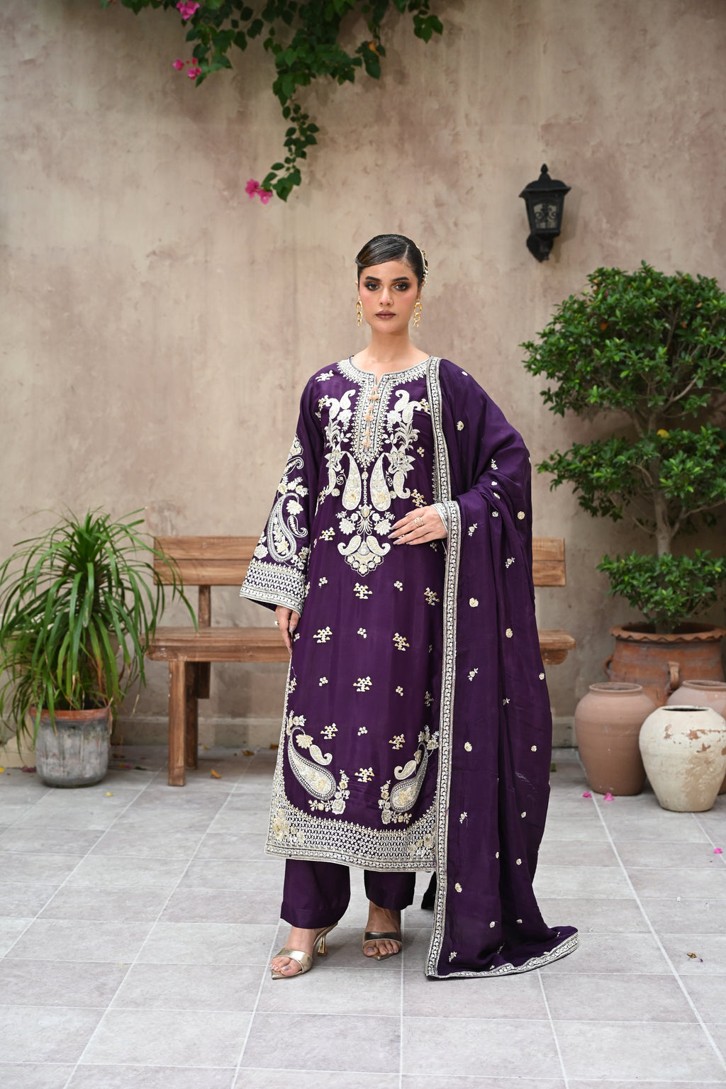 Seraphine -Plum (Embroidered) - 3Pc