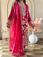 Mahnoor (Deep Red) - 3Pc