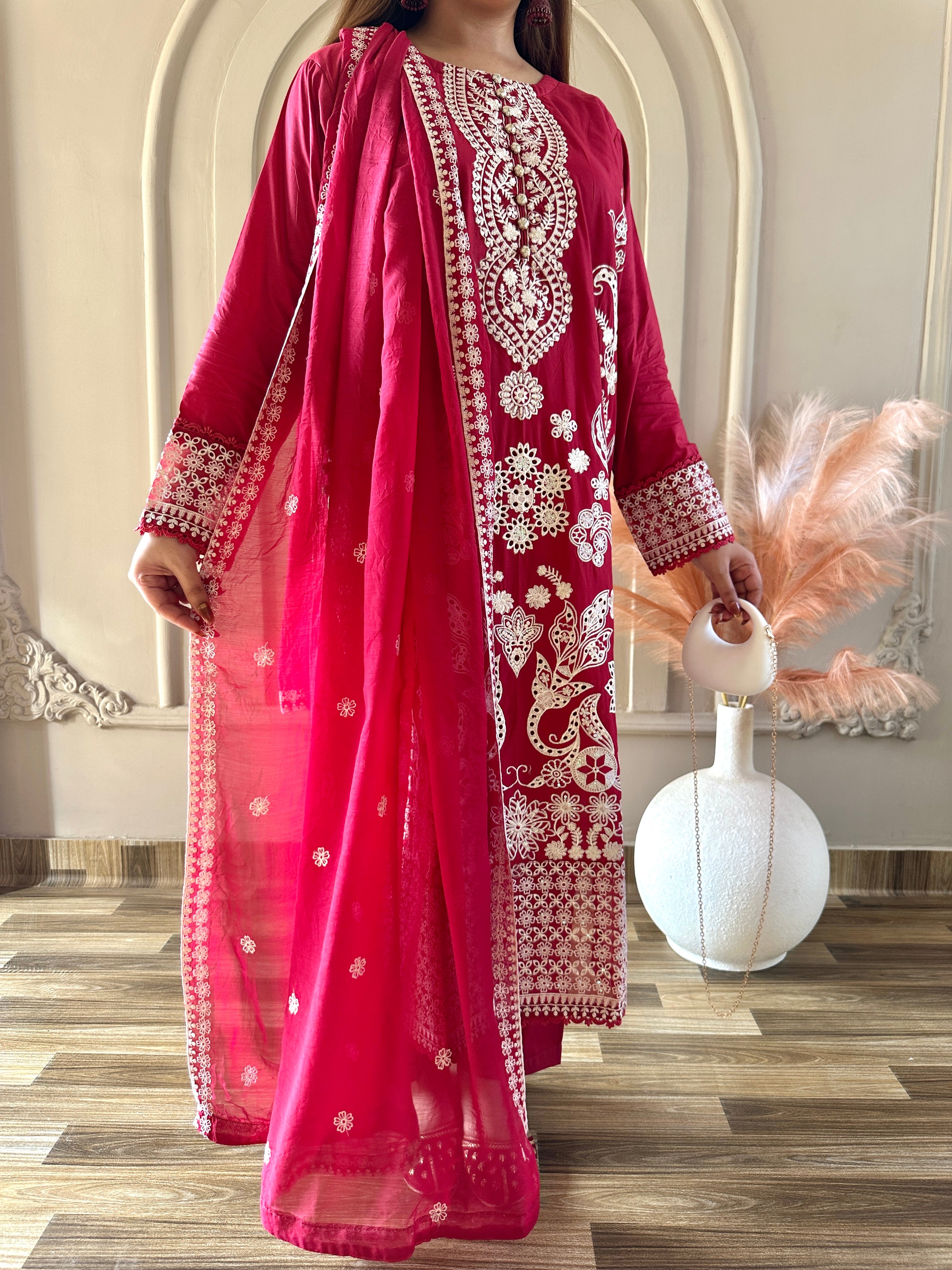 Mahnoor (Deep Red) - 3Pc