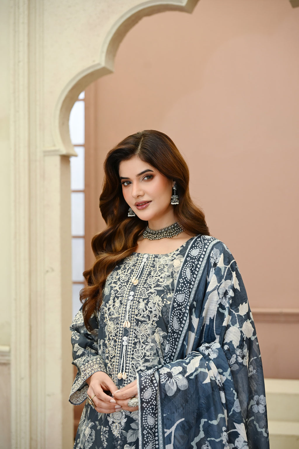 Aab-e-Bahaar -Storm Blue (Embroidered) - 3Pc