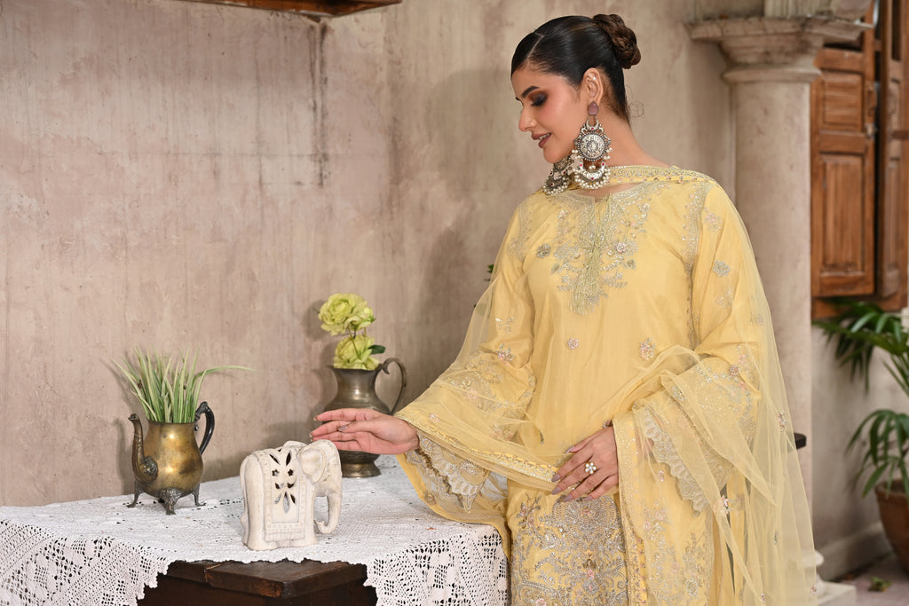 Celleste -Butter Yellow(Embroidered) - 3Pc