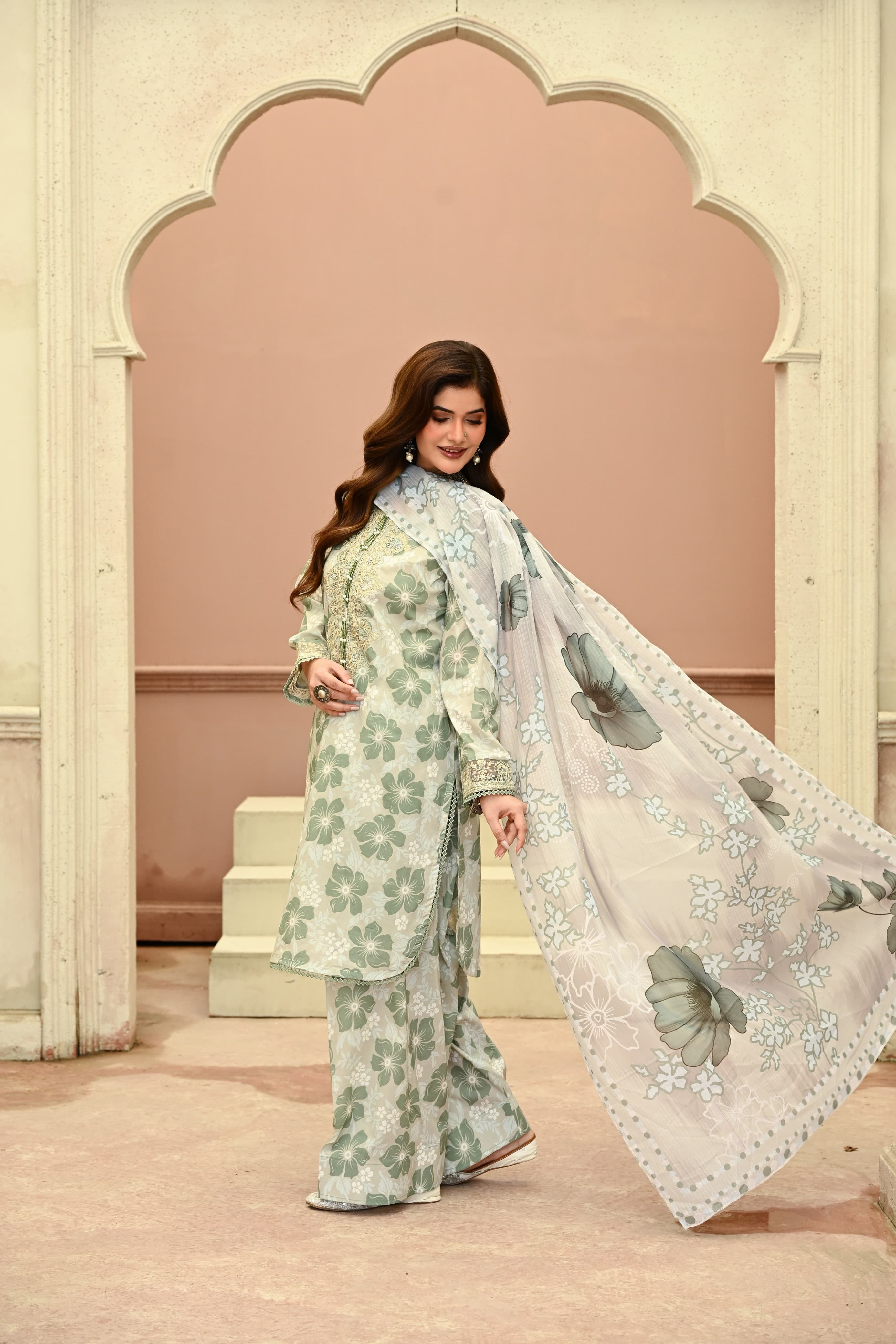 Abeer-e-Gul- Pistachio Pearl (Embroidered) - 3Pc