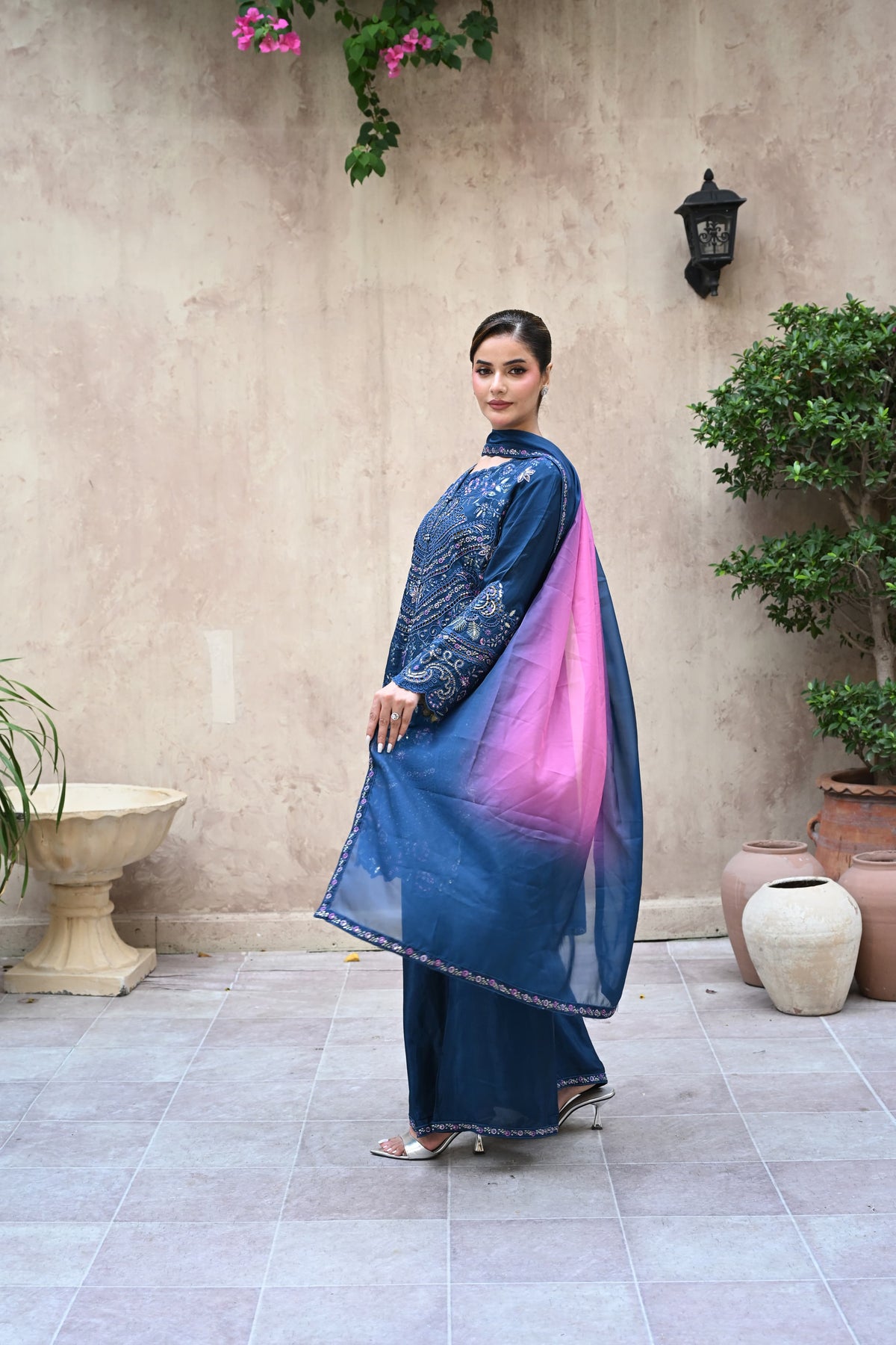 Amour -Deep teal (Embroidered) - 3Pc