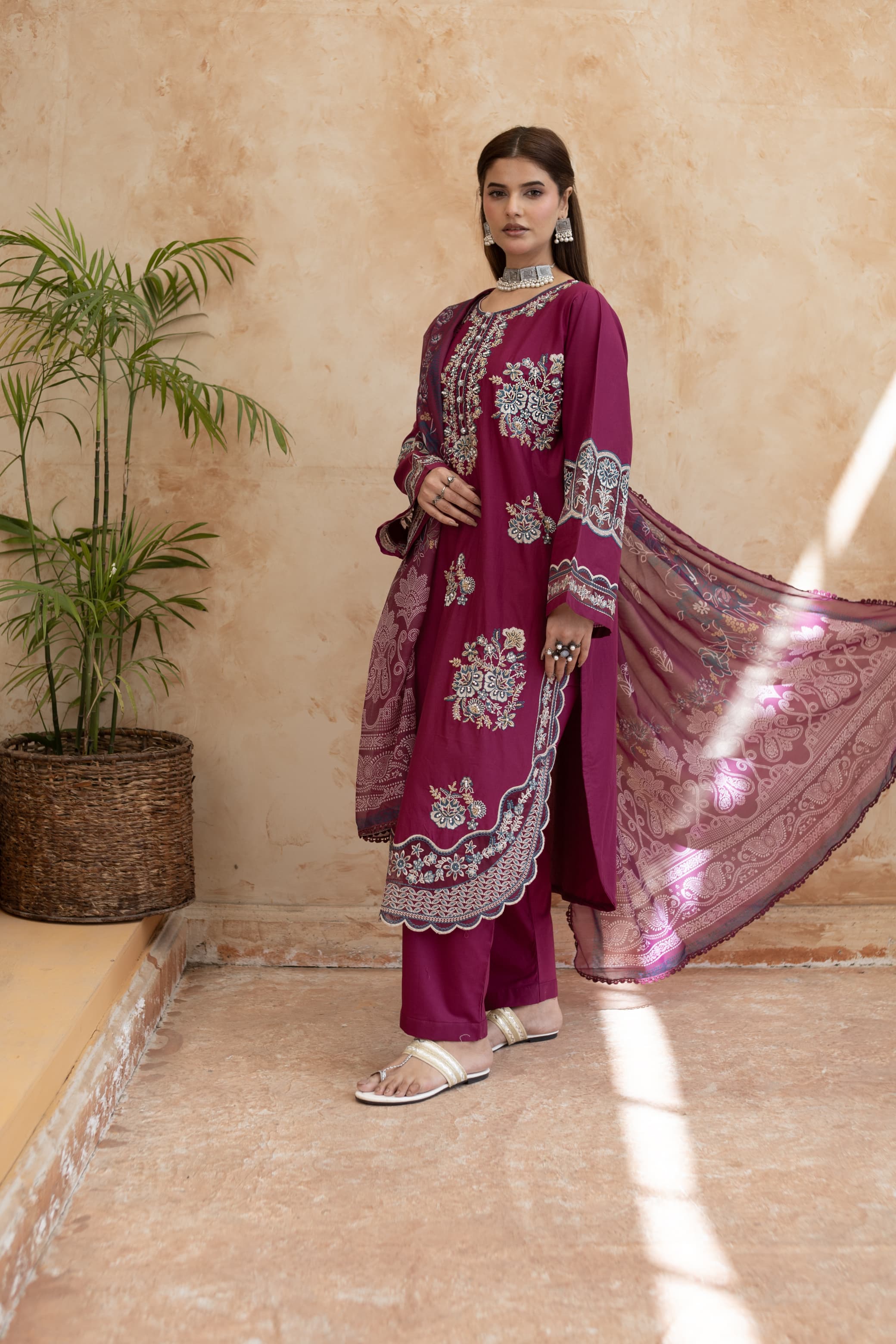 Rhea- plum Embroidered pret (3pc)