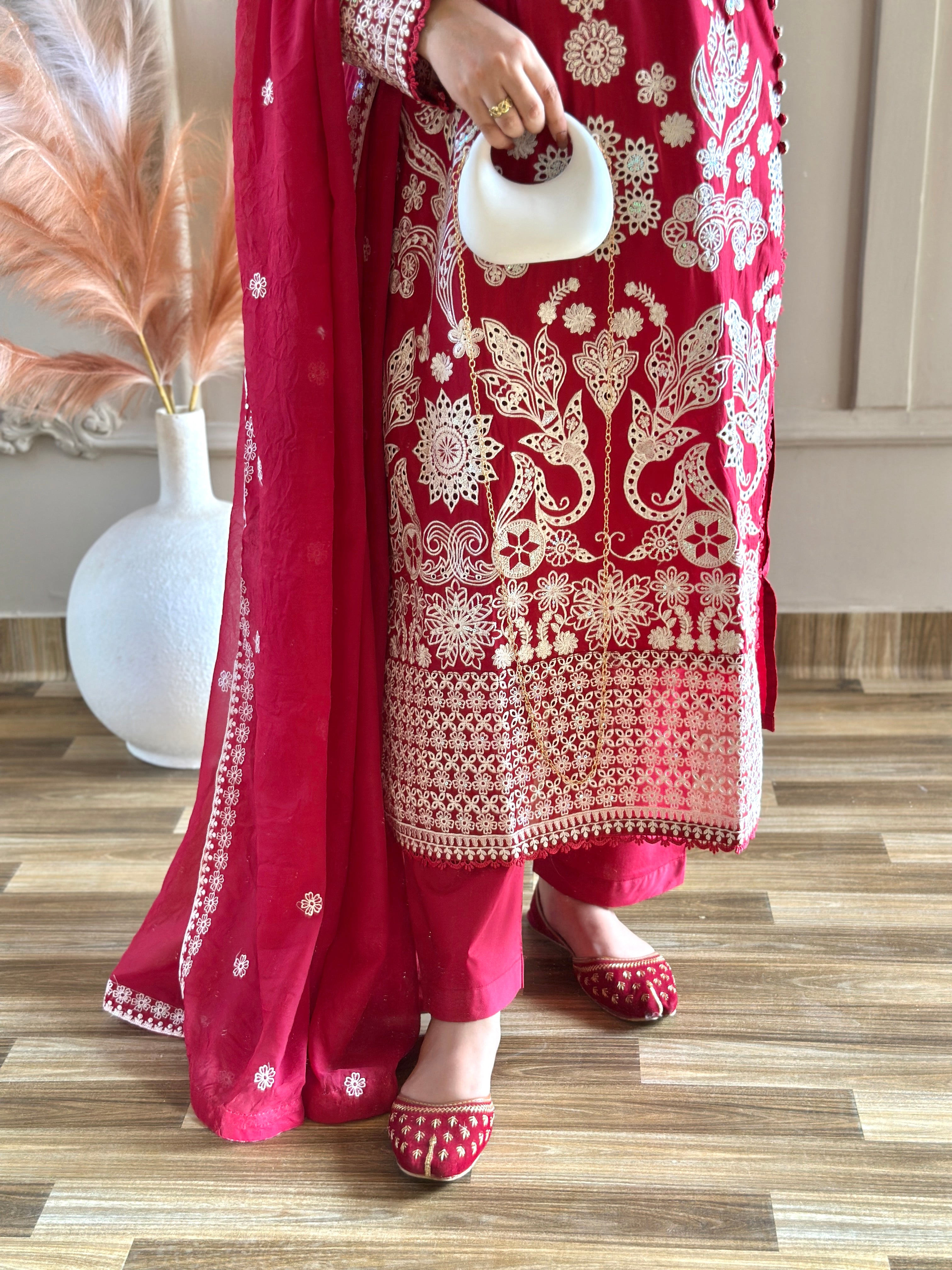 Mahnoor (Deep Red) - 3Pc