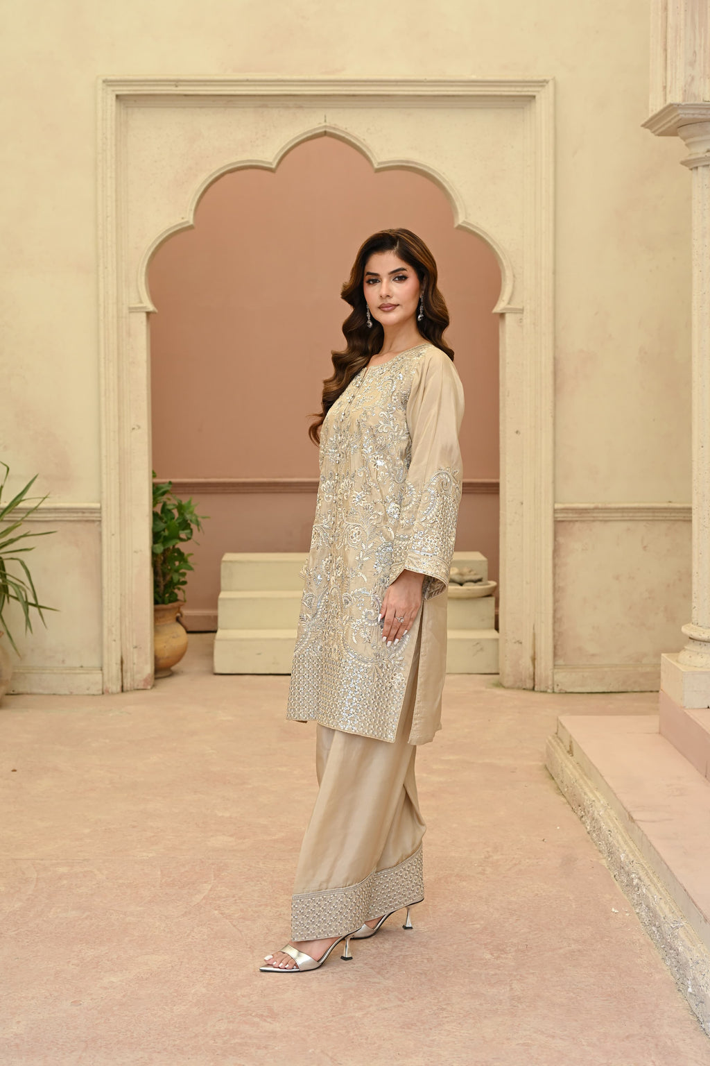 Julliete -champagne gold(Embroidered) - 3Pc