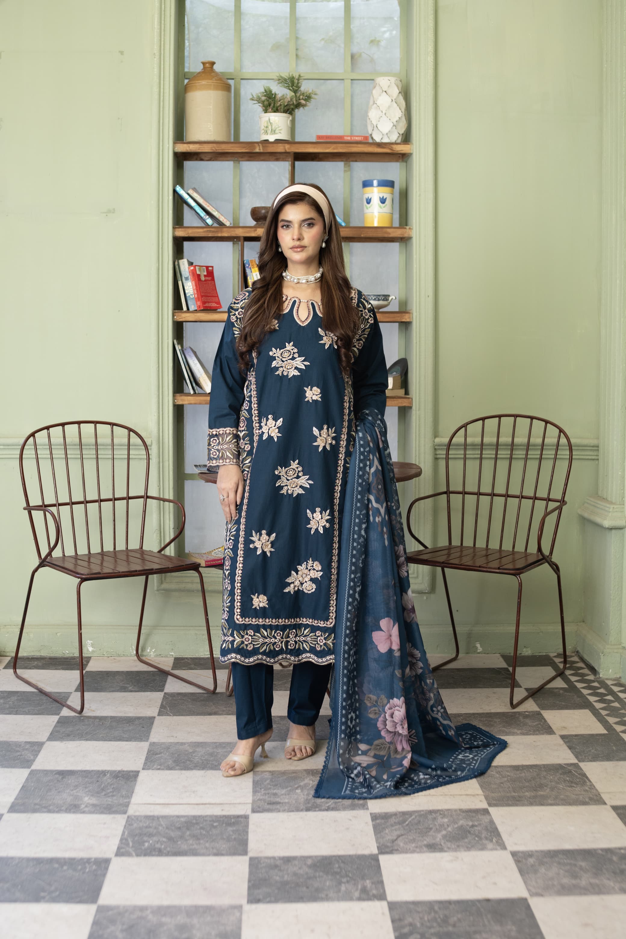Meher-Midnight blue Embroidered Pret (3pc)