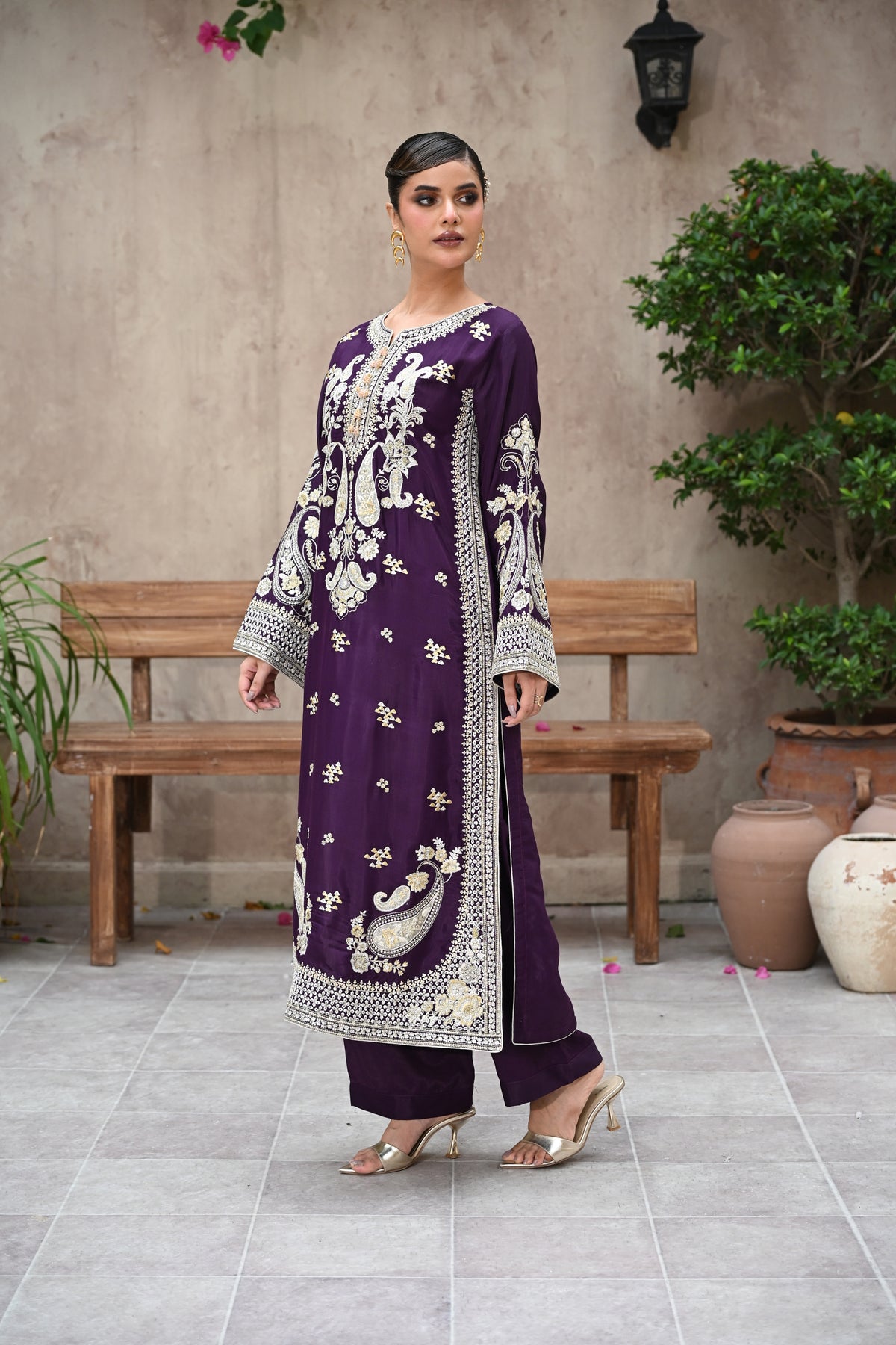 Seraphine -Plum (Embroidered) - 3Pc