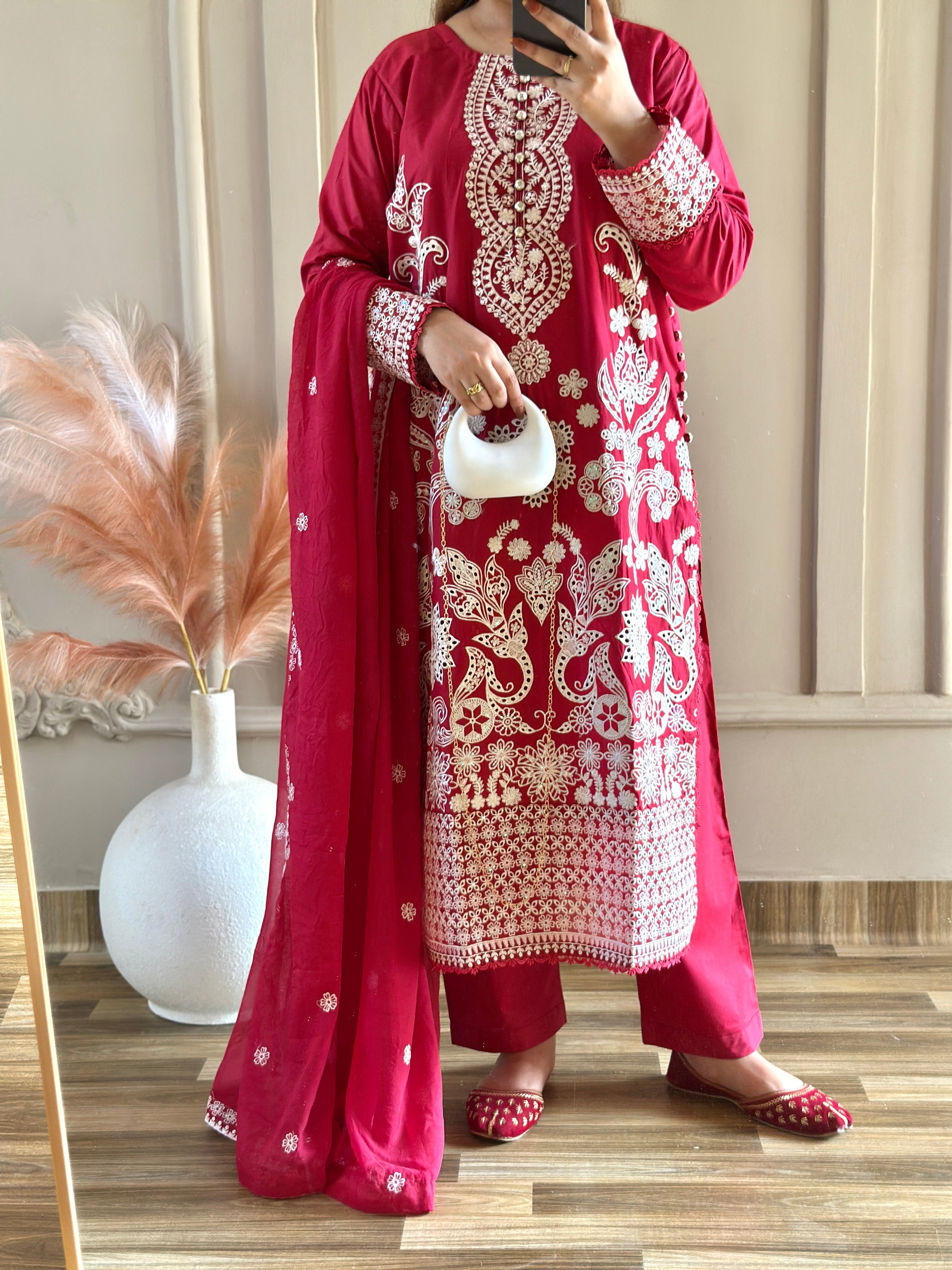 Mahnoor (Deep Red) - 3Pc