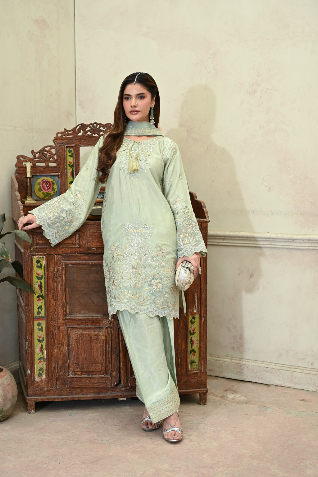 Celleste -Pistachio (Embroidered) - 3Pc