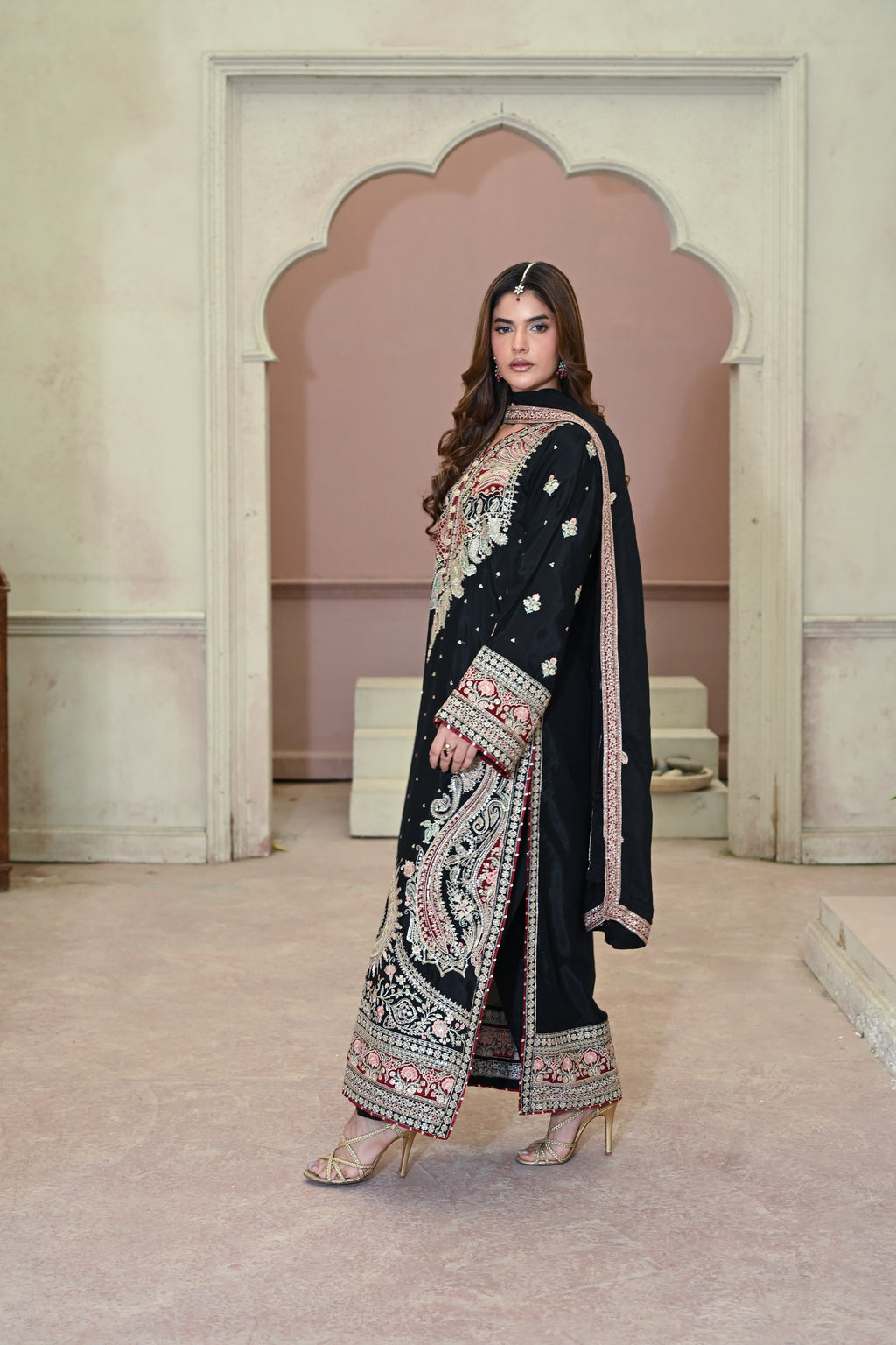Valentina-Black (Embroidered) - 3Pc