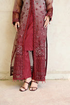 Belle -Burgundy rose(Embroidered) - 3Pc