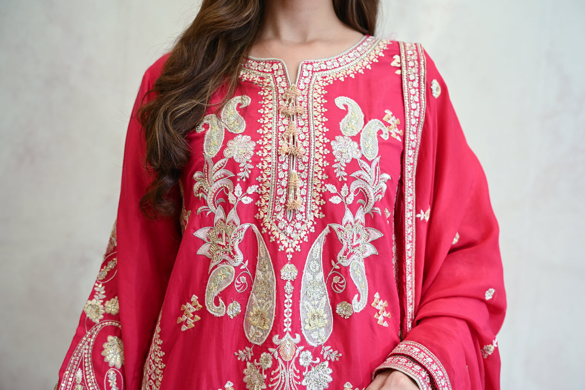 Seraphine -Ruby pink (Embroidered) - 3Pc