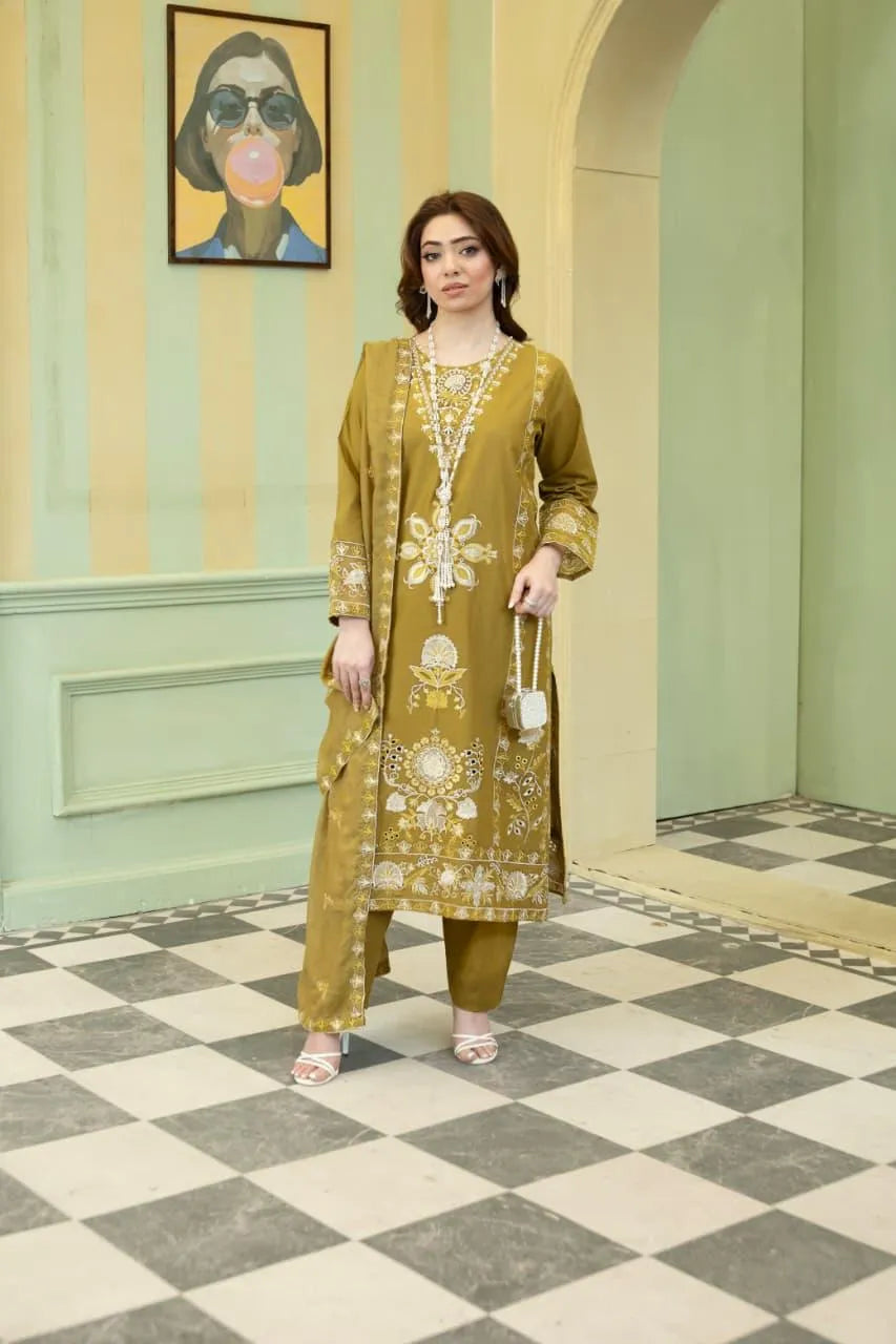 Naqsh (olive) - 3Pc