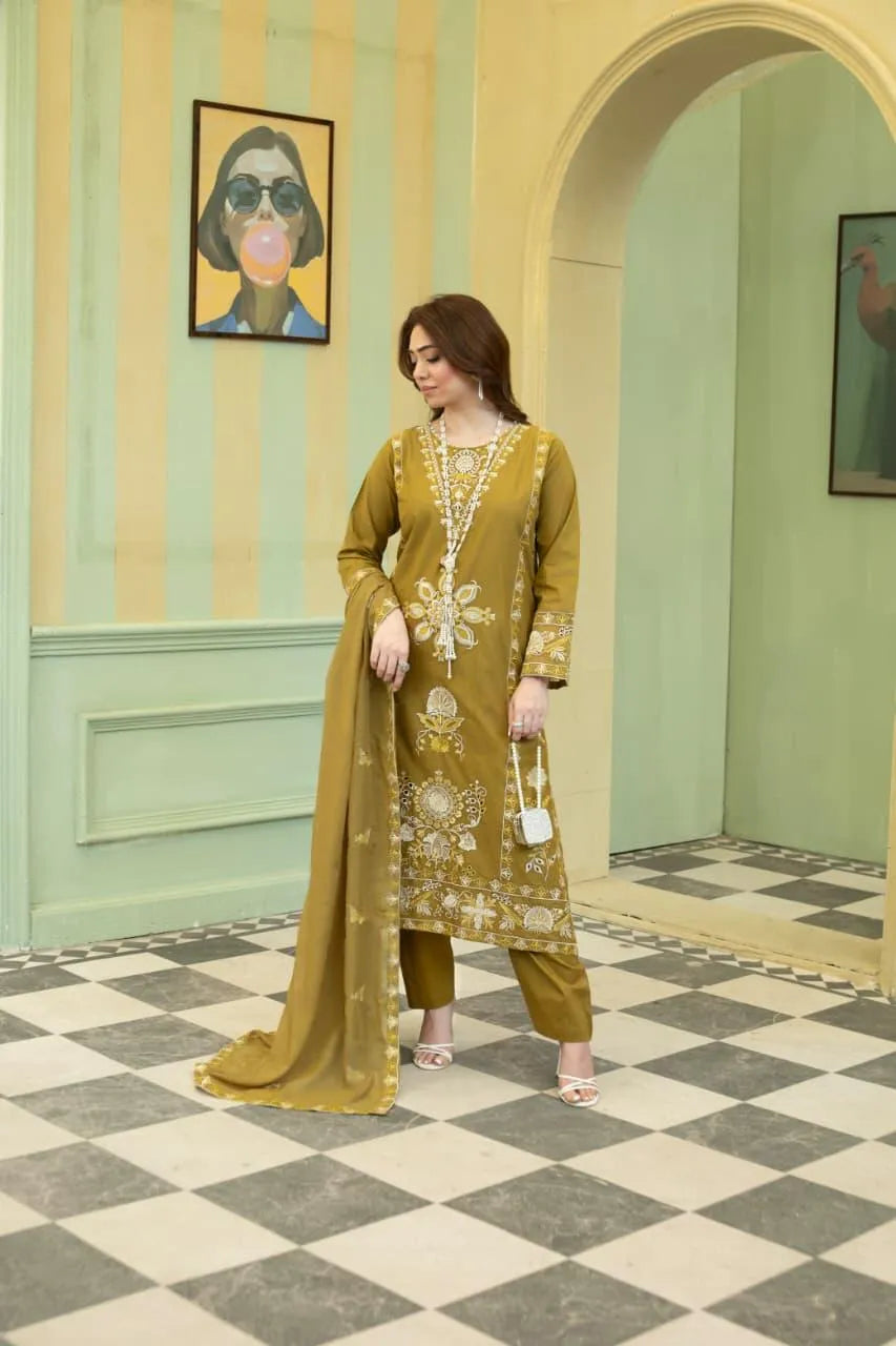 Naqsh (olive) - 3Pc