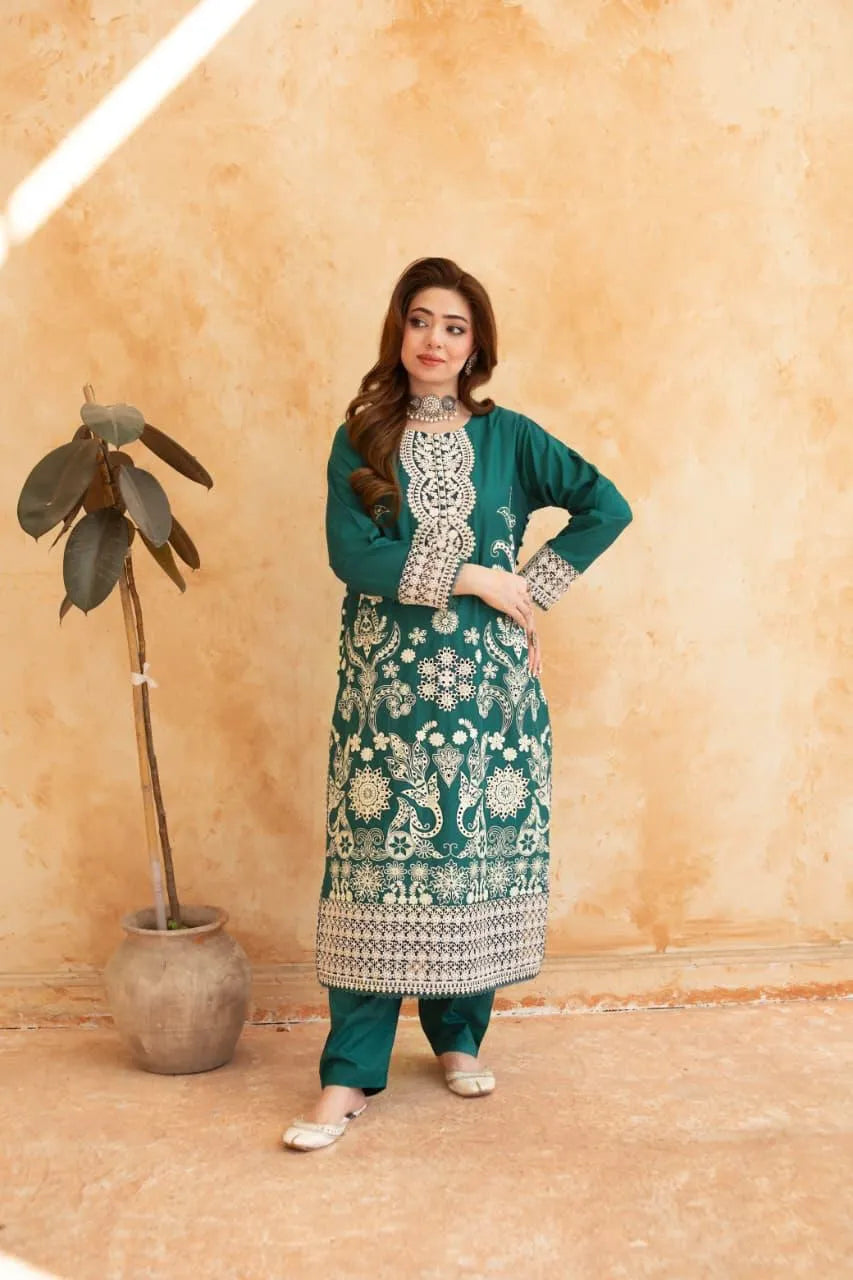 Mahnoor (Bottle Green) - 3Pc