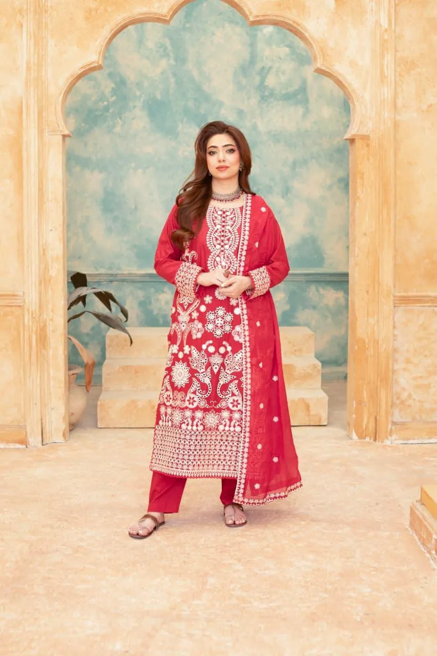 Mahnoor (Deep Red) - 3Pc