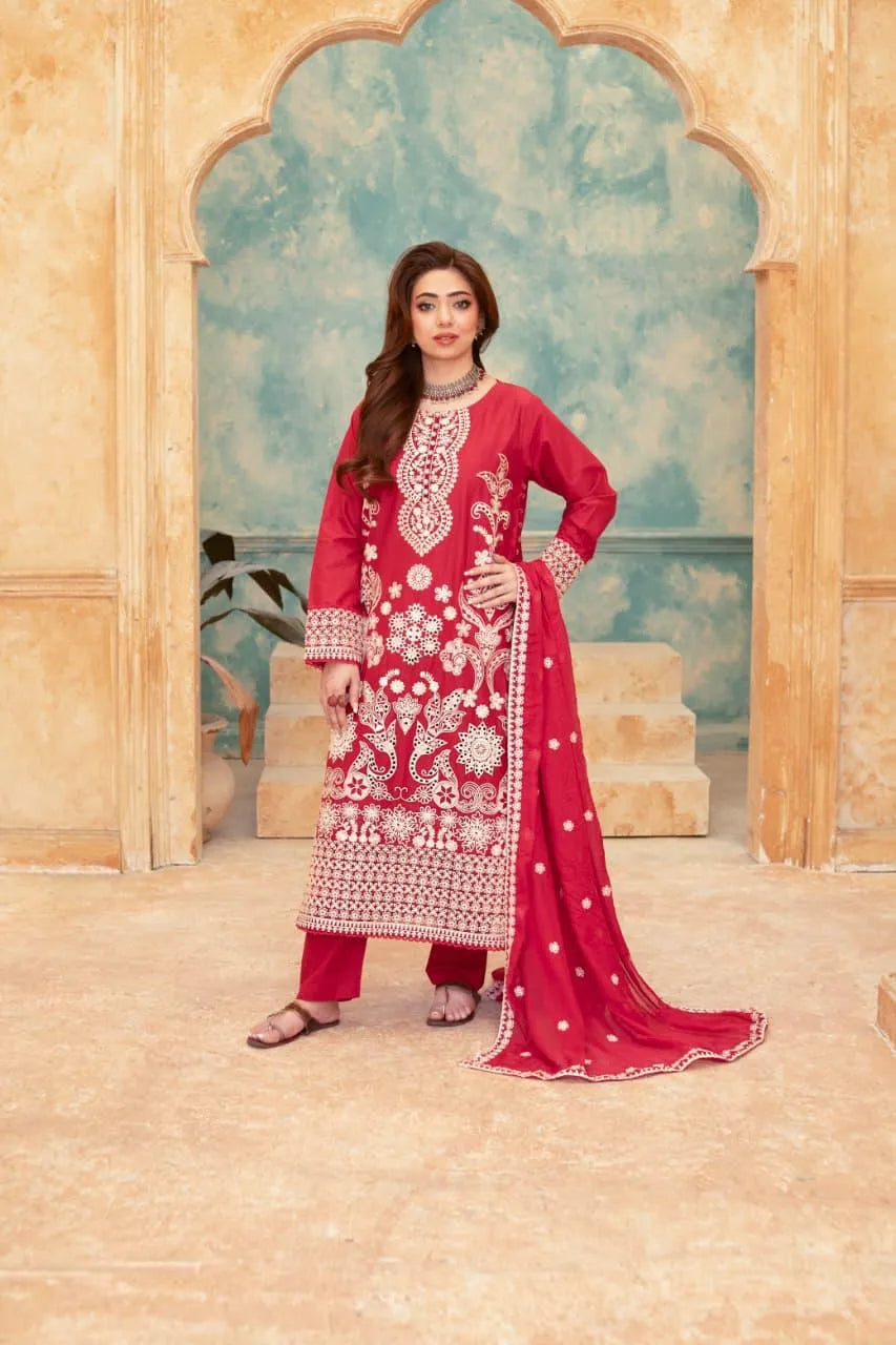 Mahnoor (Deep Red) - 3Pc