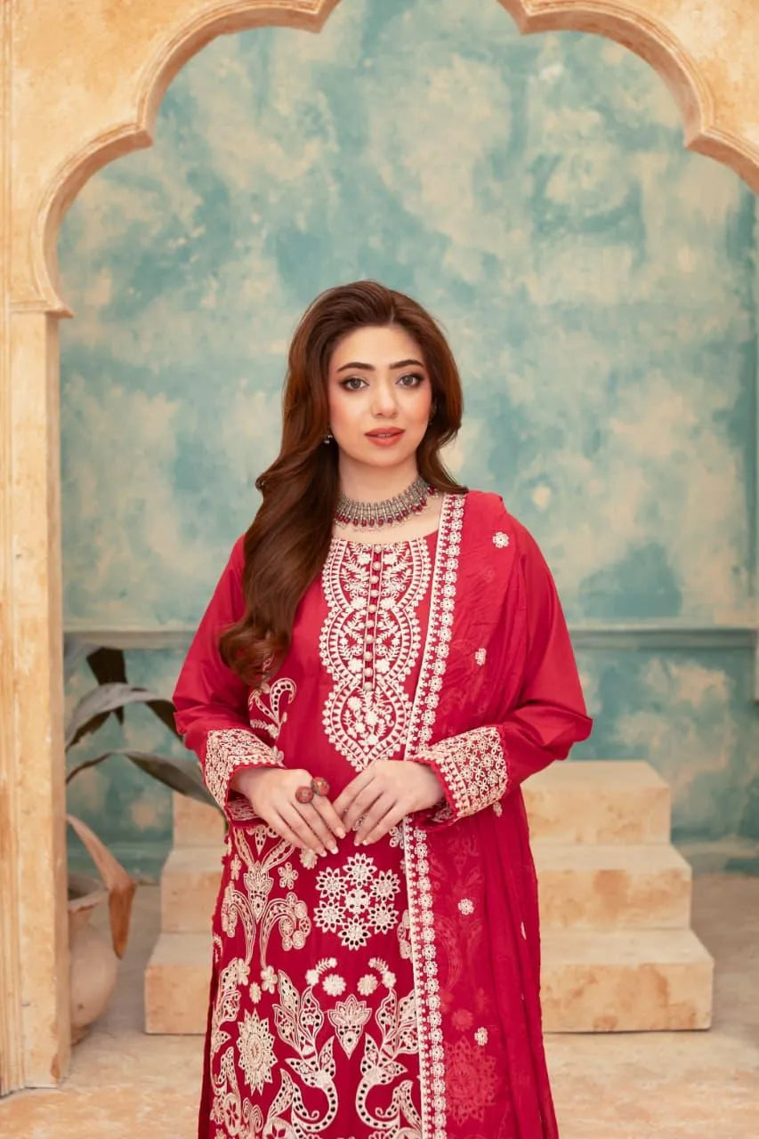 Mahnoor (Deep Red) - 3Pc