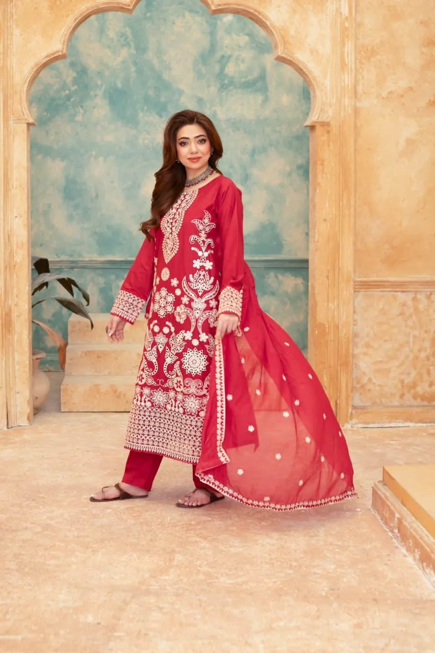 Mahnoor (Deep Red) - 3Pc