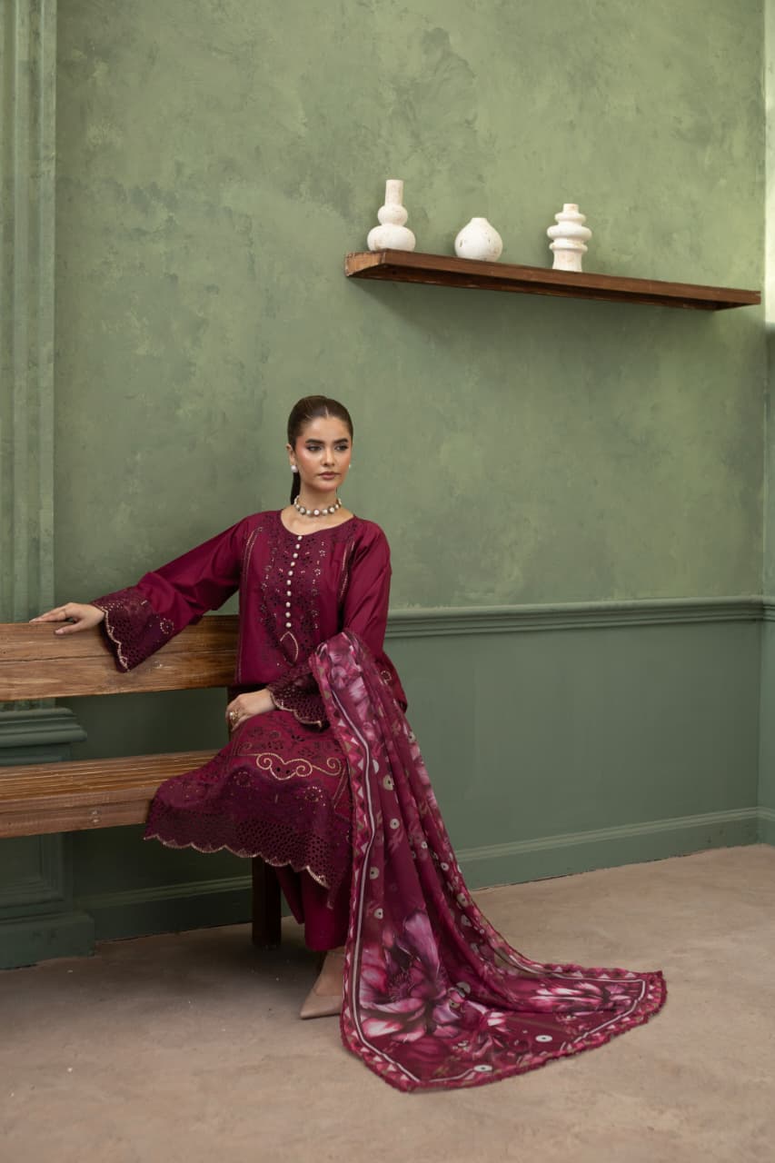 Mastani (magenta rose) 3 pc Embroidered suit