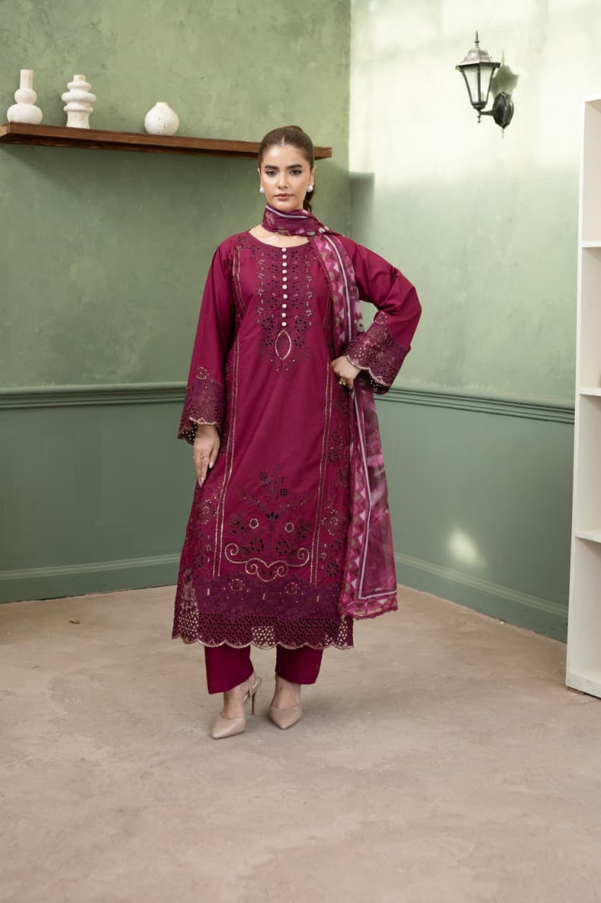 Mastani (magenta rose) 3 pc Embroidered suit