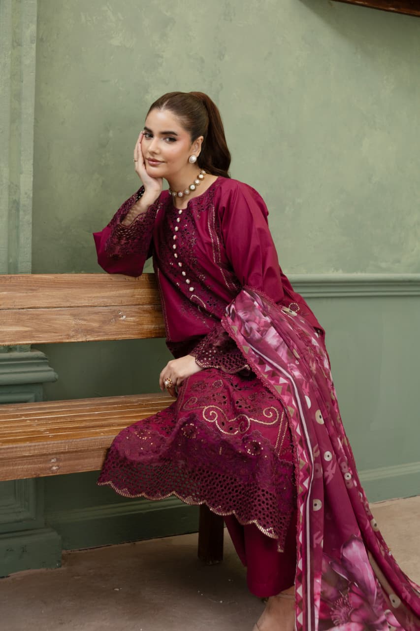 Mastani (magenta rose) 3 pc Embroidered suit