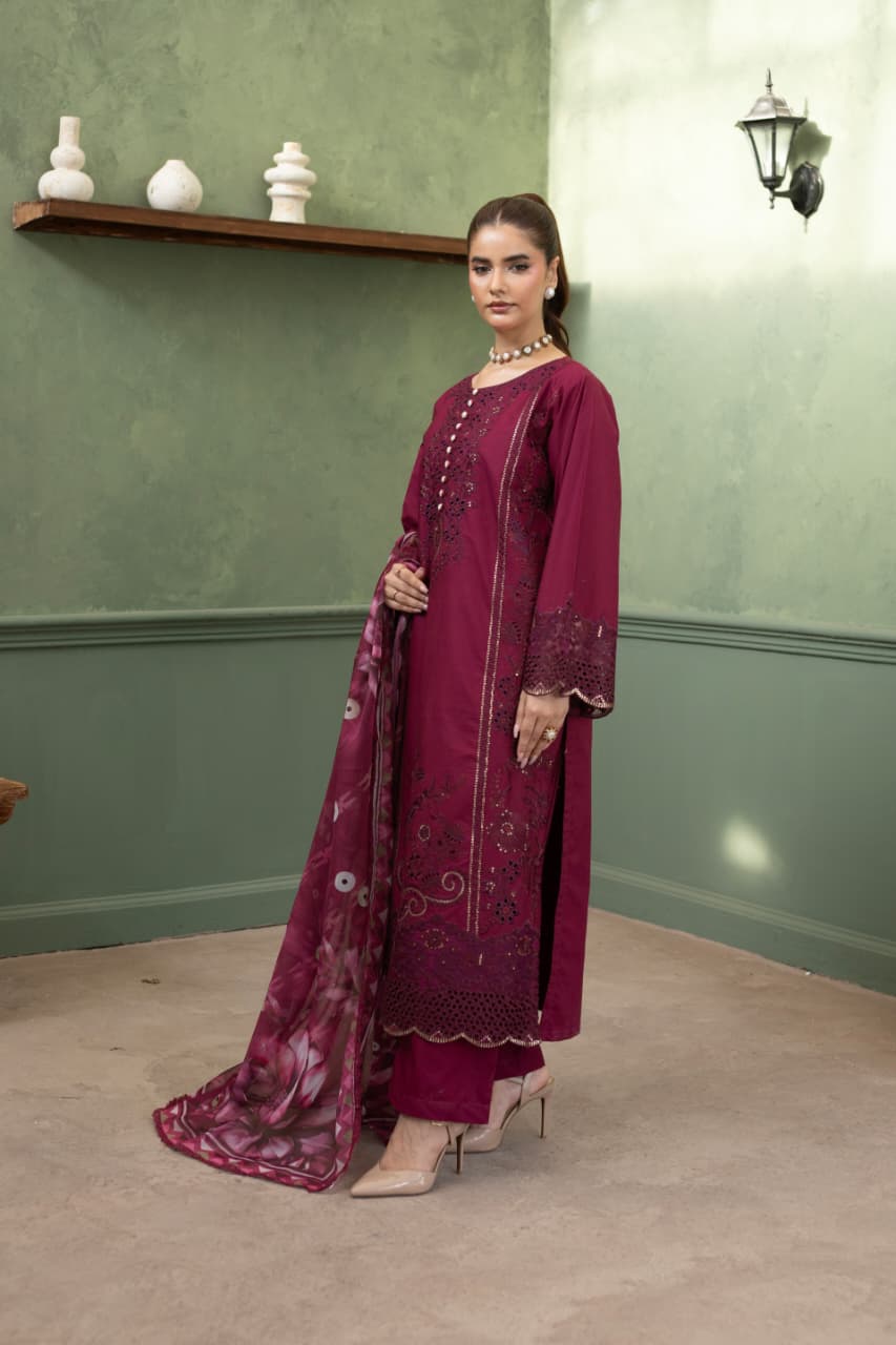 Mastani (magenta rose) 3 pc Embroidered suit