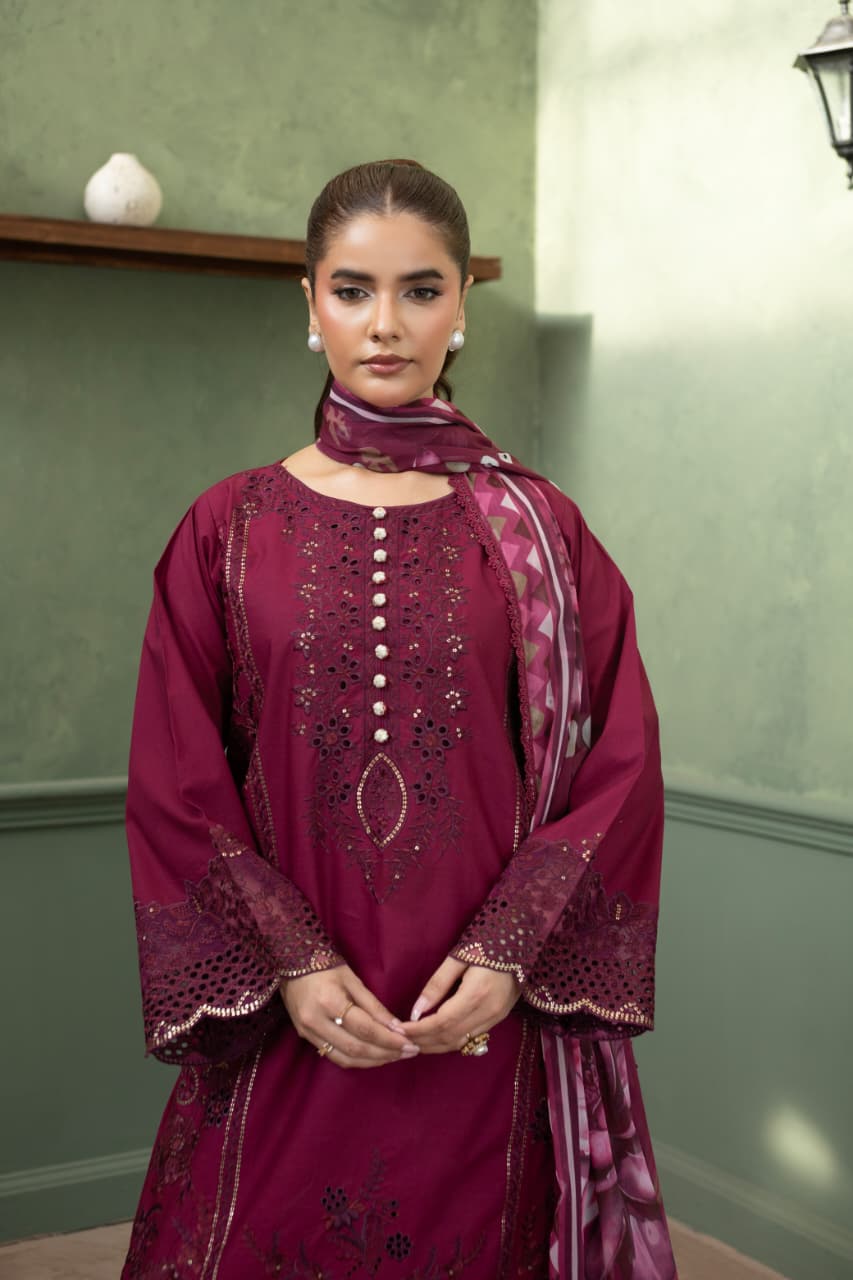Mastani (magenta rose) 3 pc Embroidered suit