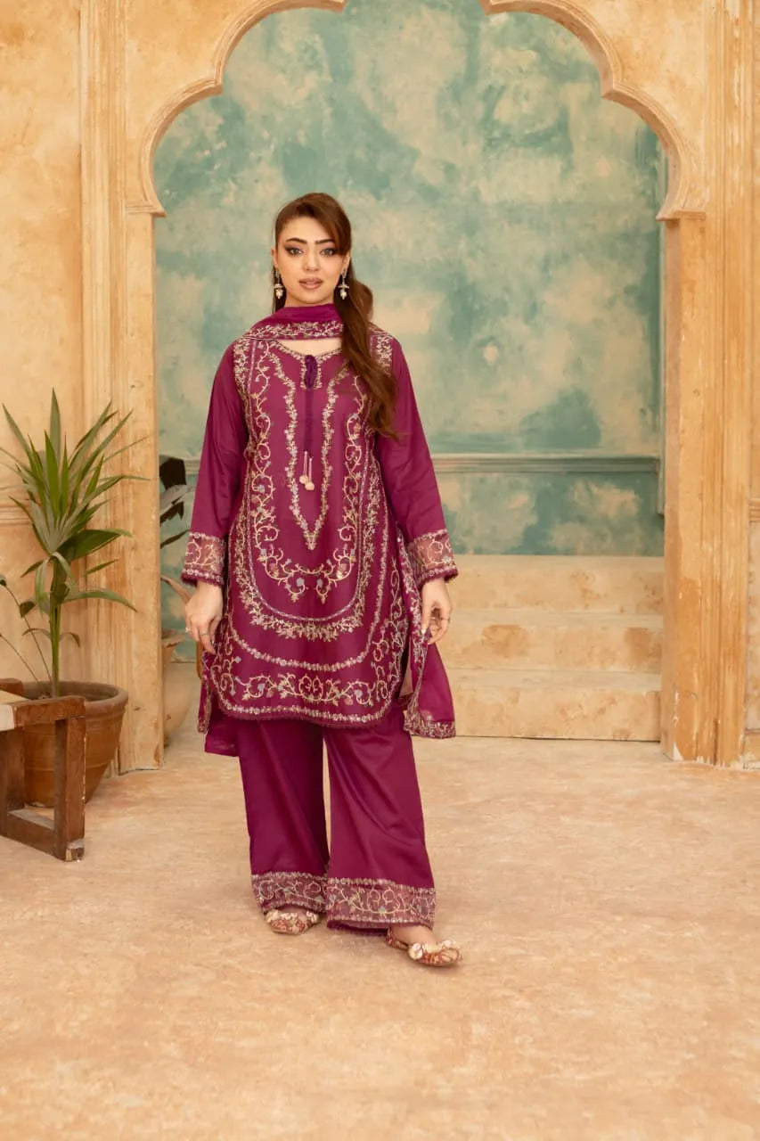 Dastaan (Plum) - 3Pc