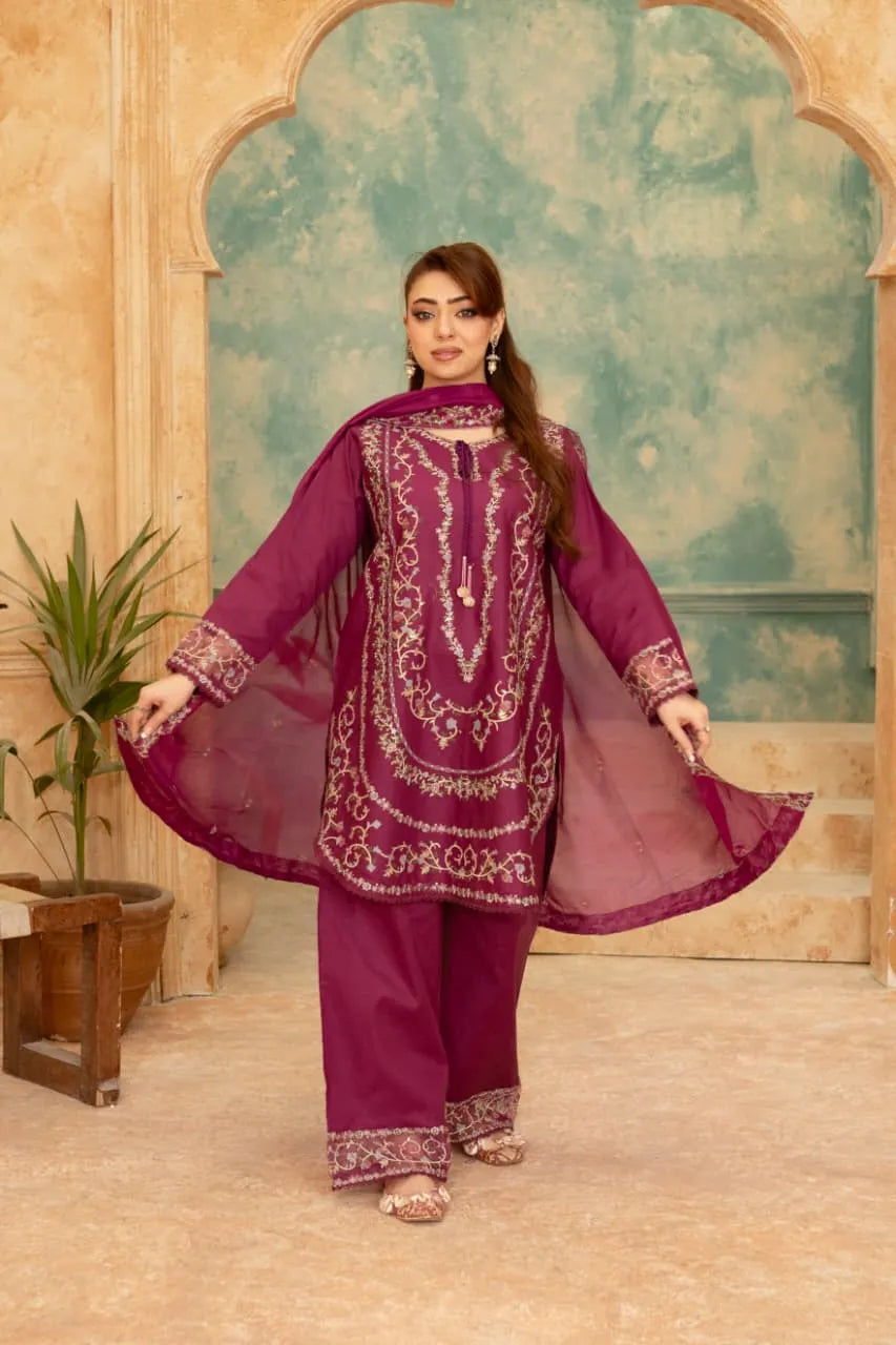 Dastaan (Plum) - 3Pc