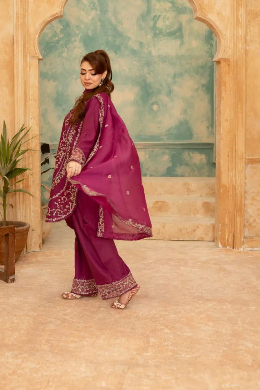 Dastaan (Plum) - 3Pc