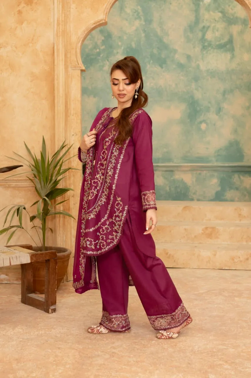 Dastaan (Plum) - 3Pc