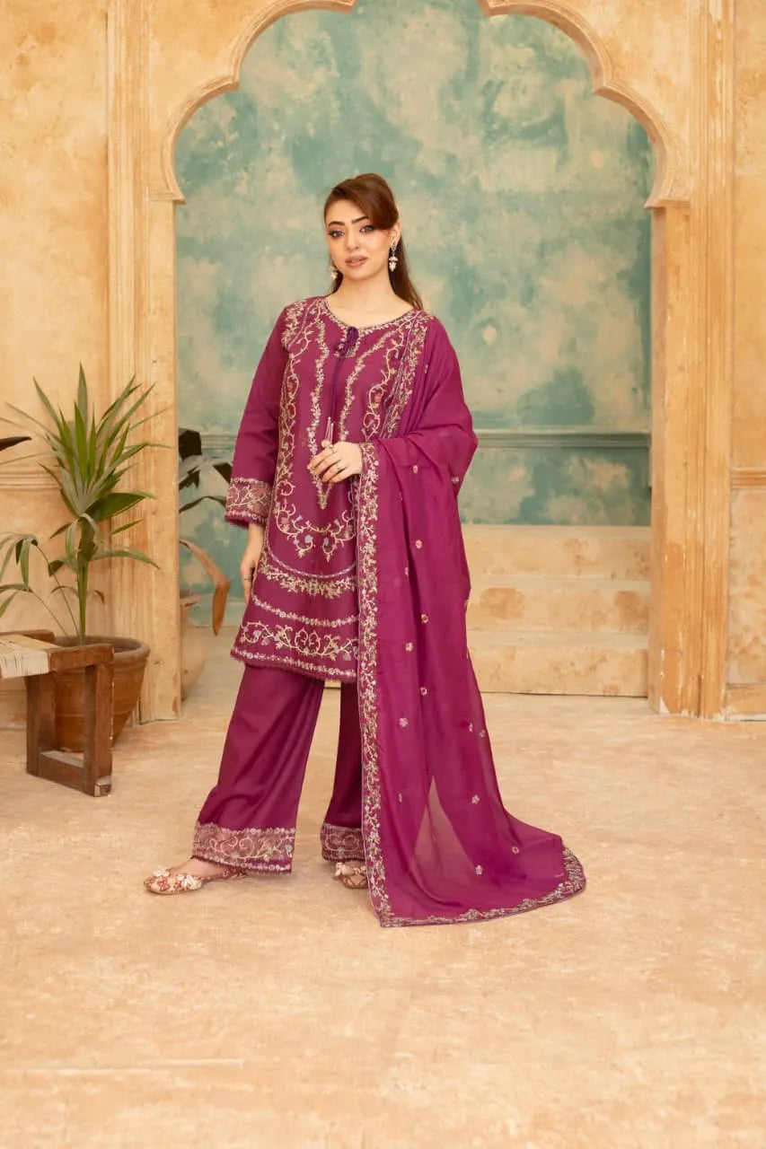 Dastaan (Plum) - 3Pc